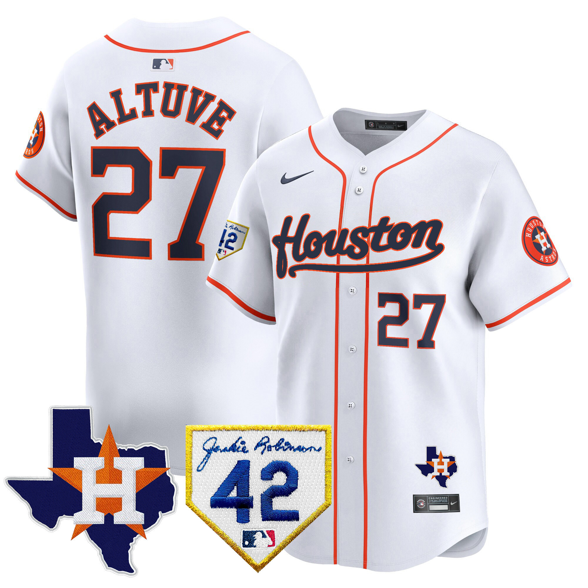 Men's Houston Astros 2024 Jackie Robinson Patch Vapor Premier Limited Jersey - All Stitched