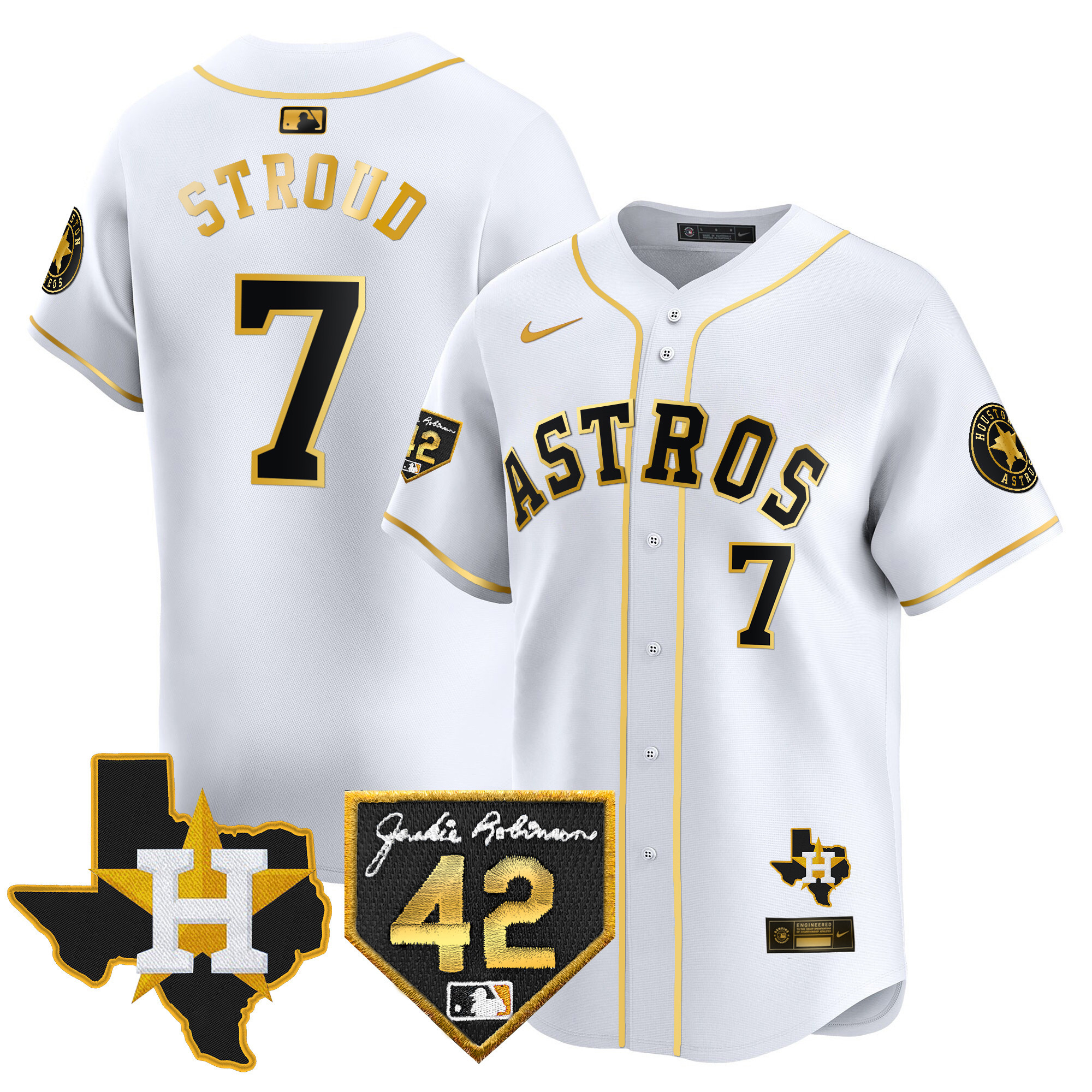 Men's Houston Astros 2024 Robinson & Texas Patch Vapor Premier Limited Jersey - All Stitched