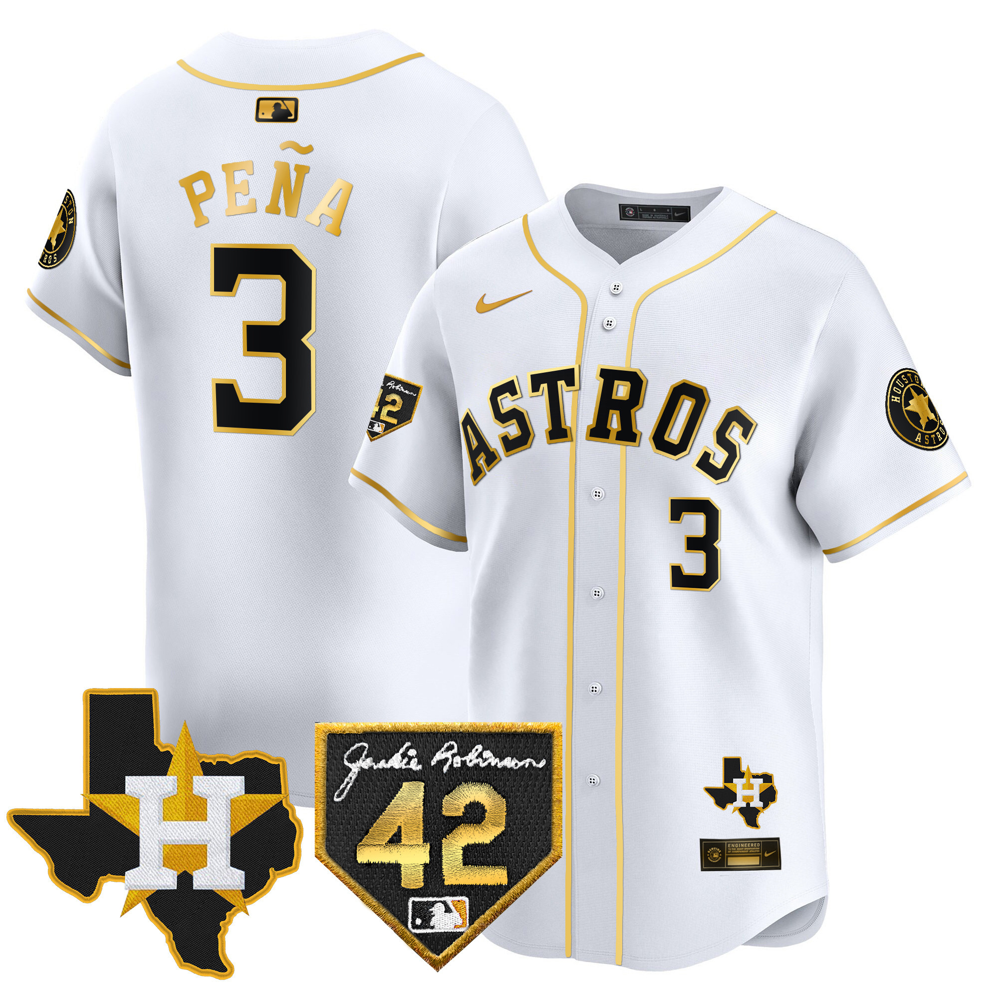 Men's Houston Astros 2024 Robinson & Texas Patch Vapor Premier Limited Jersey - All Stitched