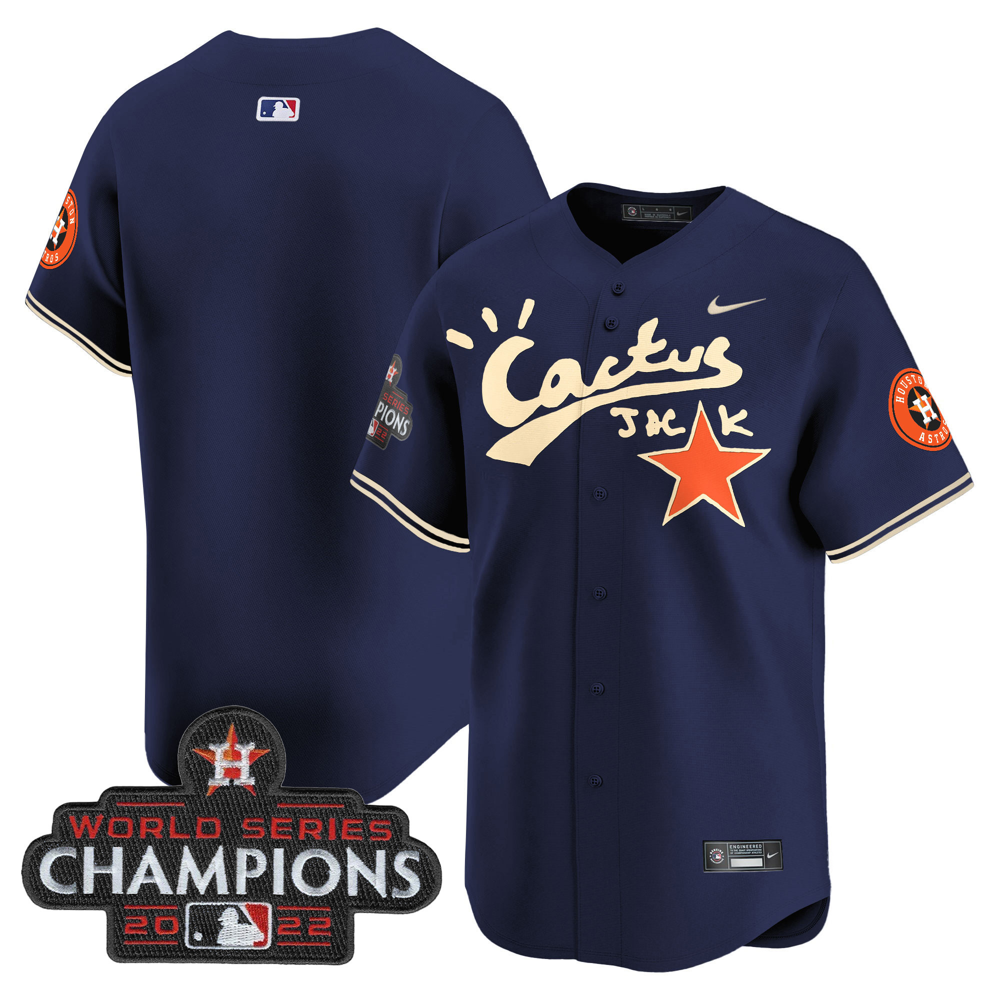 Men's Houston Astros Cactus Jack Champions Patch Vapor Premier Limited Jersey - All Stitched