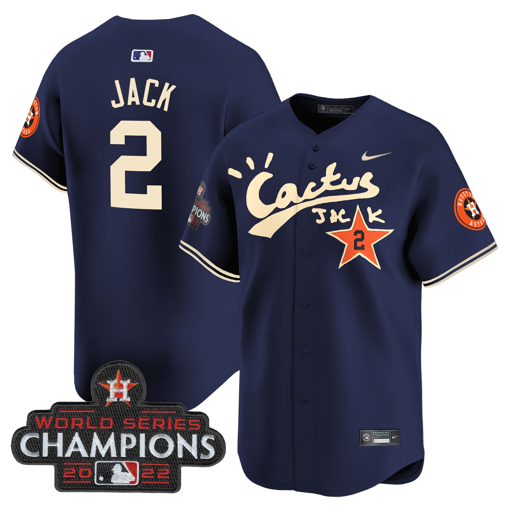 Men's Houston Astros Cactus Jack Champions Patch Vapor Premier Limited Jersey - All Stitched