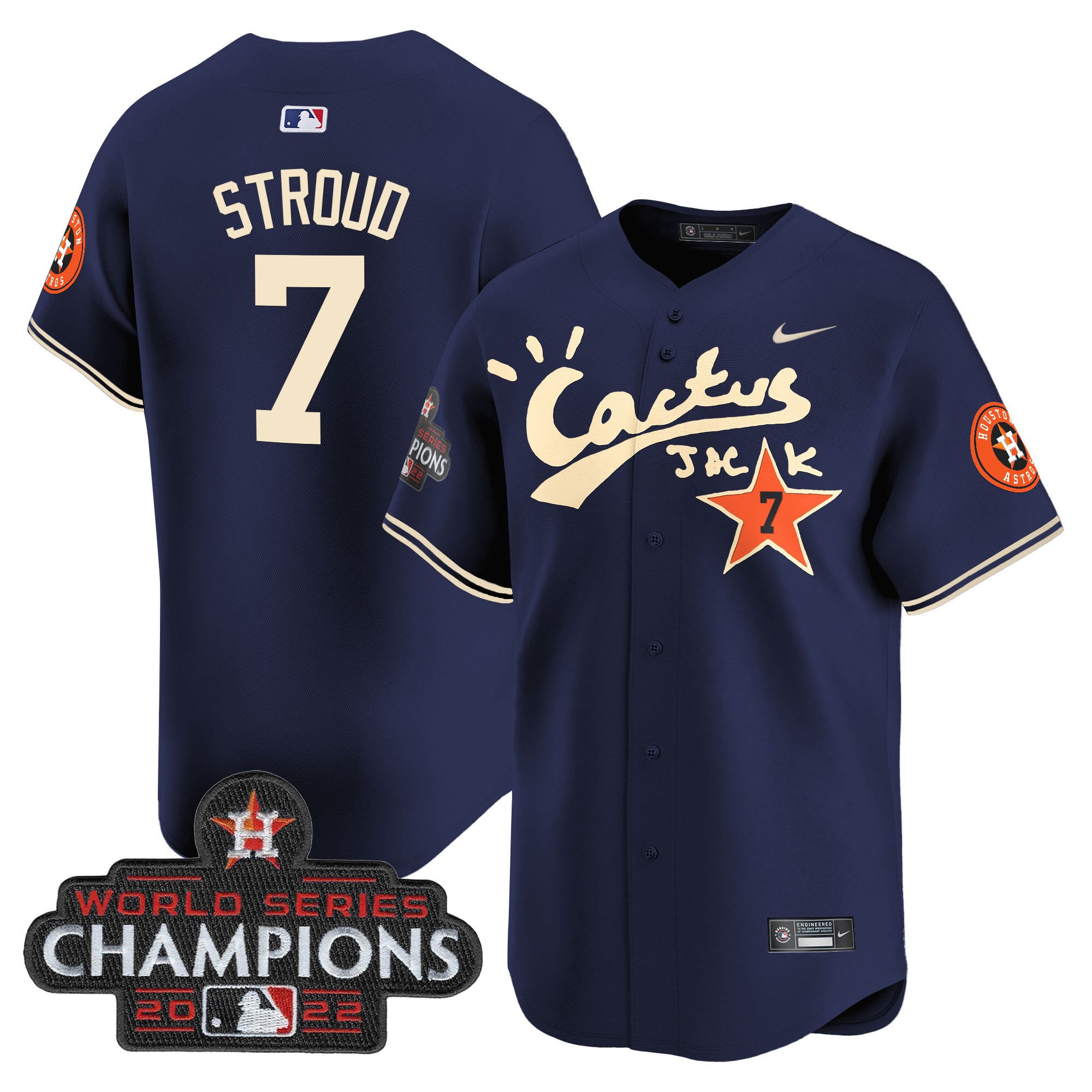 Men's Houston Astros Cactus Jack Champions Patch Vapor Premier Limited Jersey - All Stitched