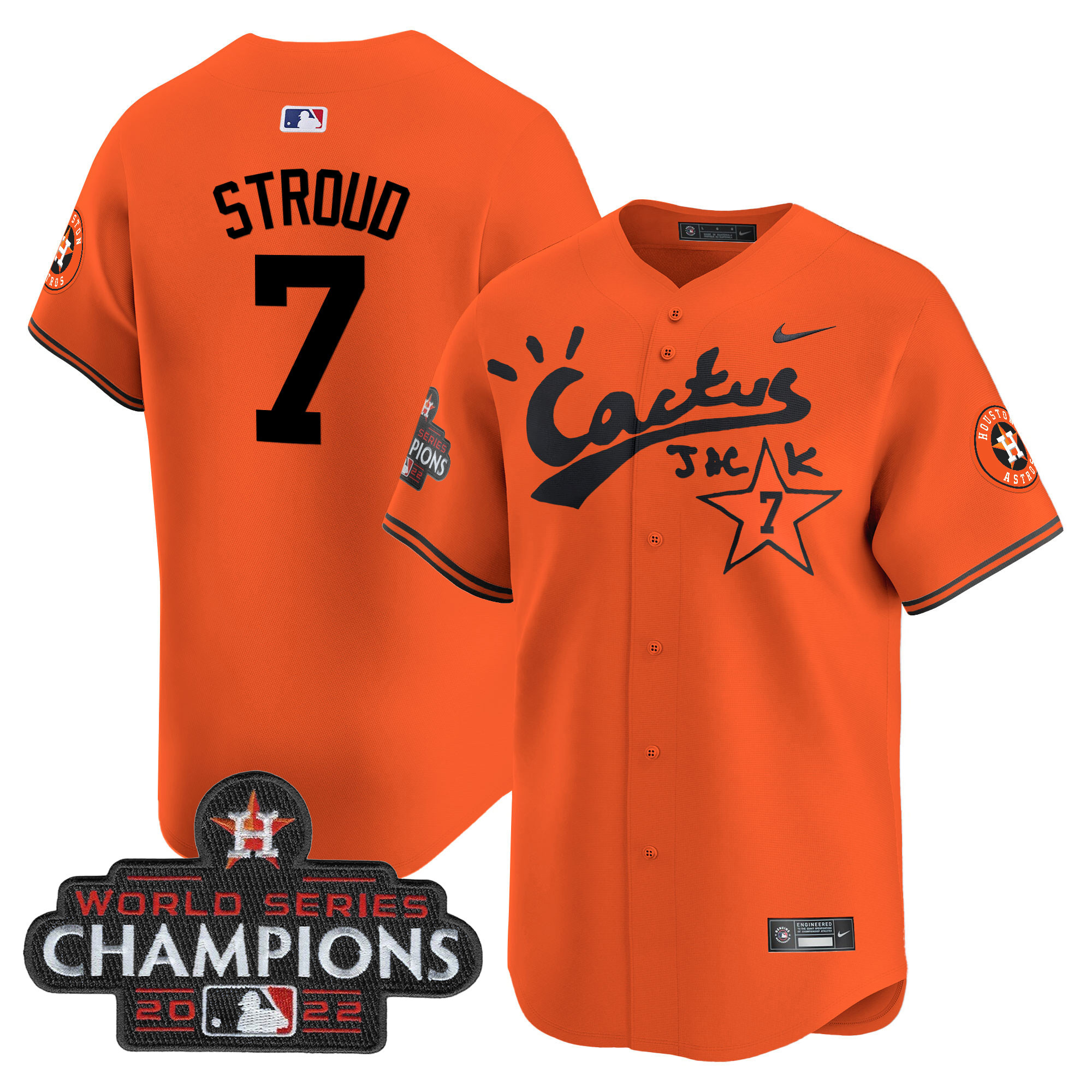 Men's Houston Astros Cactus Jack Champions Patch Vapor Premier Limited Jersey - All Stitched