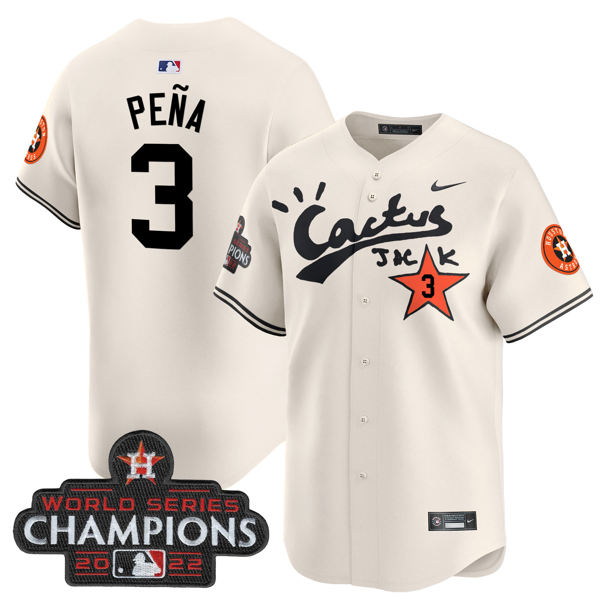 Men's Houston Astros Cactus Jack Champions Patch Vapor Premier Limited Jersey - All Stitched