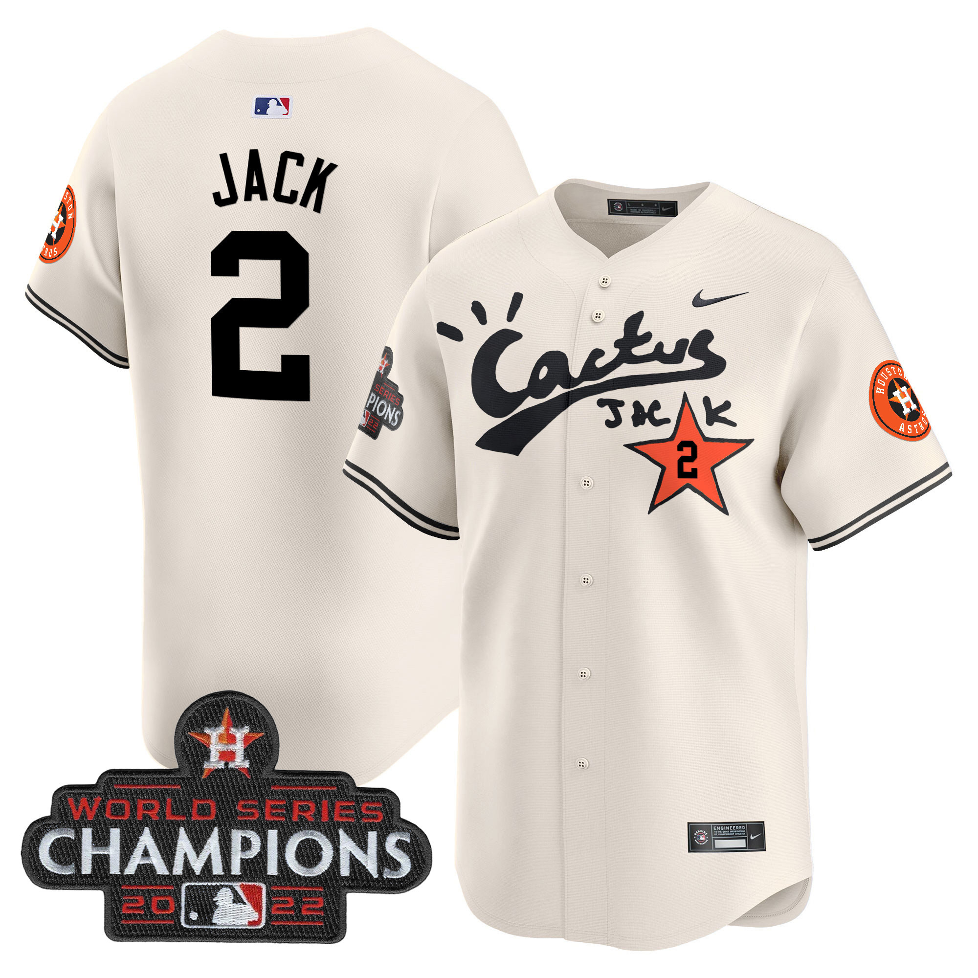 Men's Houston Astros Cactus Jack Champions Patch Vapor Premier Limited Jersey - All Stitched