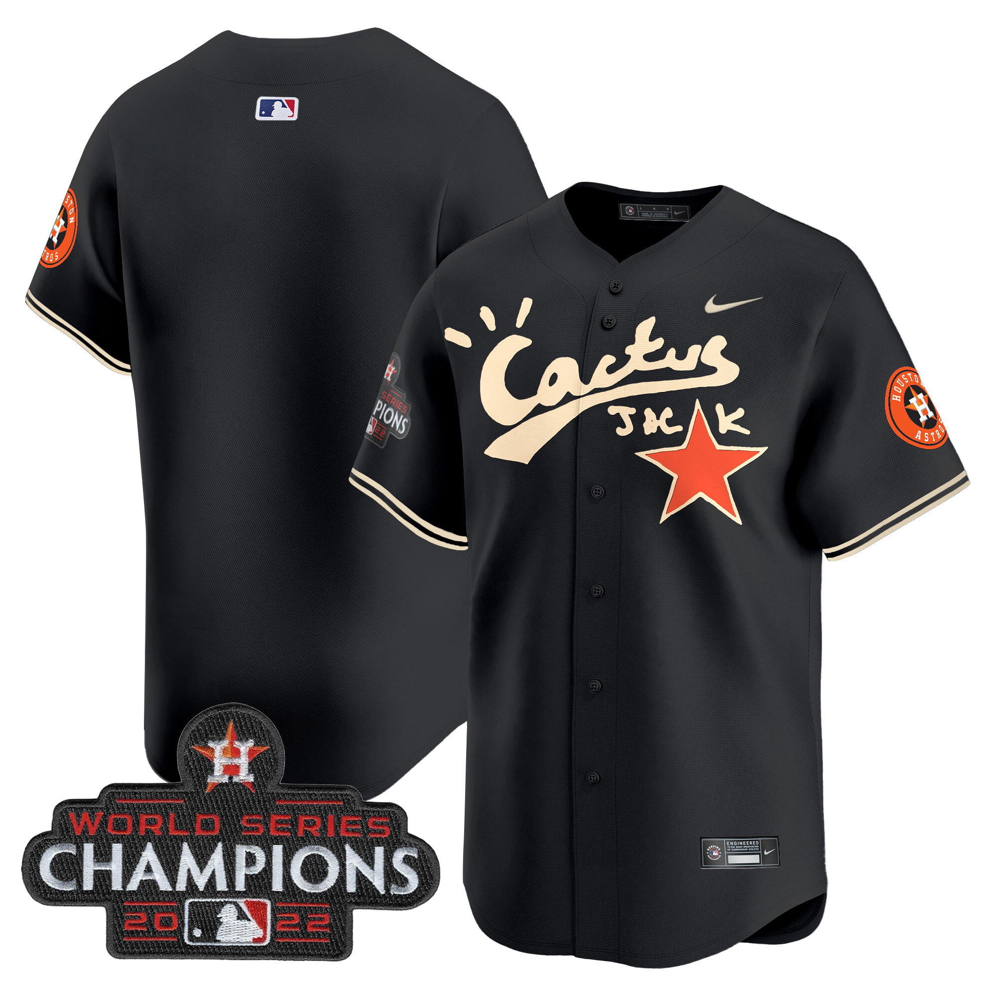 Men's Houston Astros Cactus Jack Champions Patch Vapor Premier Limited Jersey - All Stitched