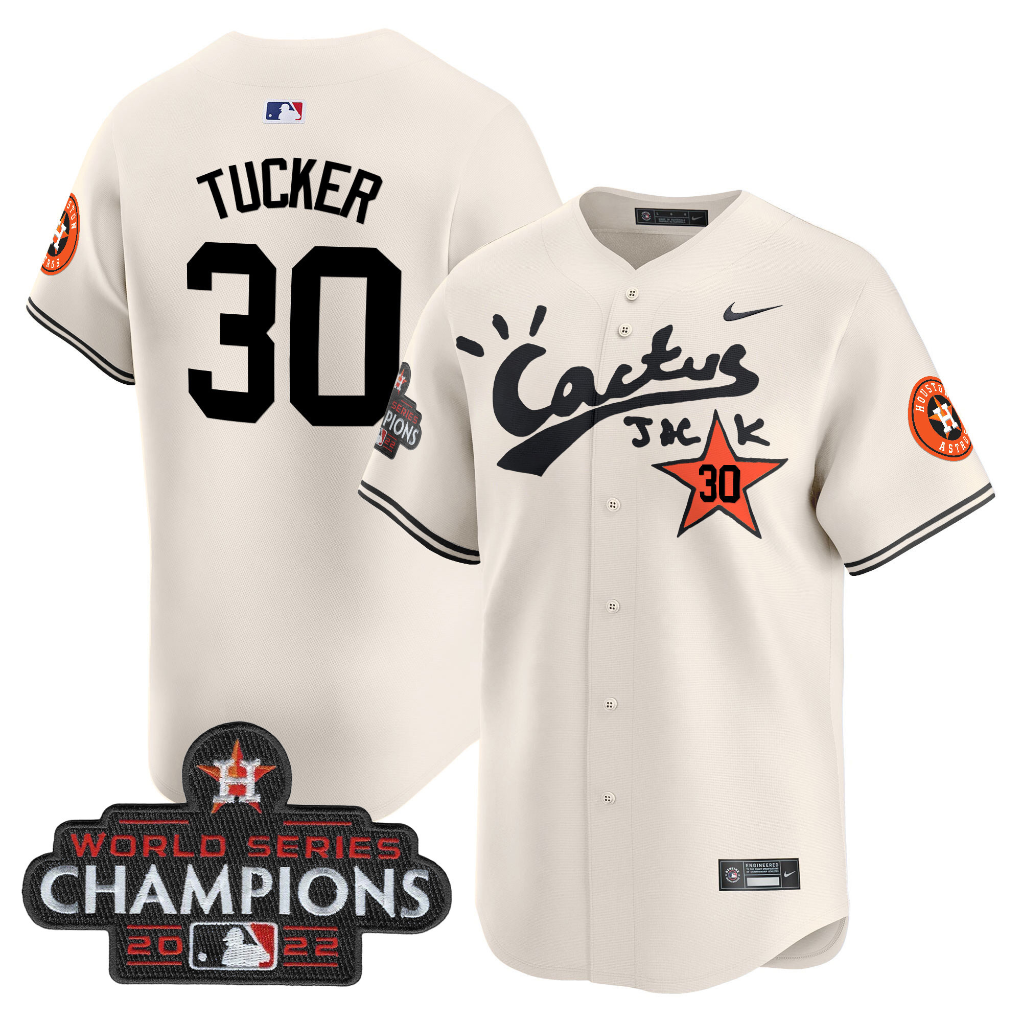 Men's Houston Astros Cactus Jack Champions Patch Vapor Premier Limited Jersey - All Stitched
