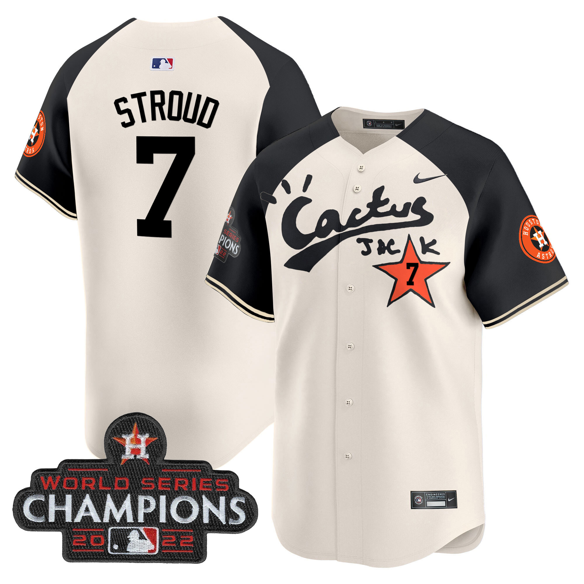 Men's Houston Astros Cactus Jack Champions Patch Vapor Premier Limited Jersey - All Stitched