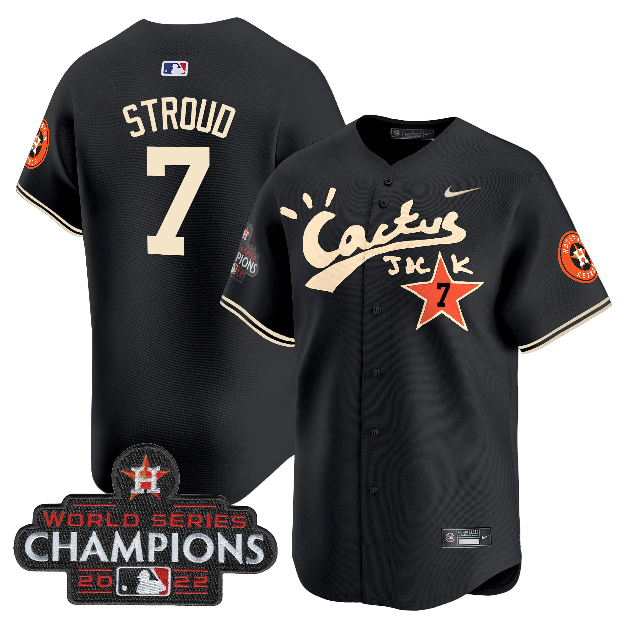 Men's Houston Astros Cactus Jack Champions Patch Vapor Premier Limited Jersey - All Stitched