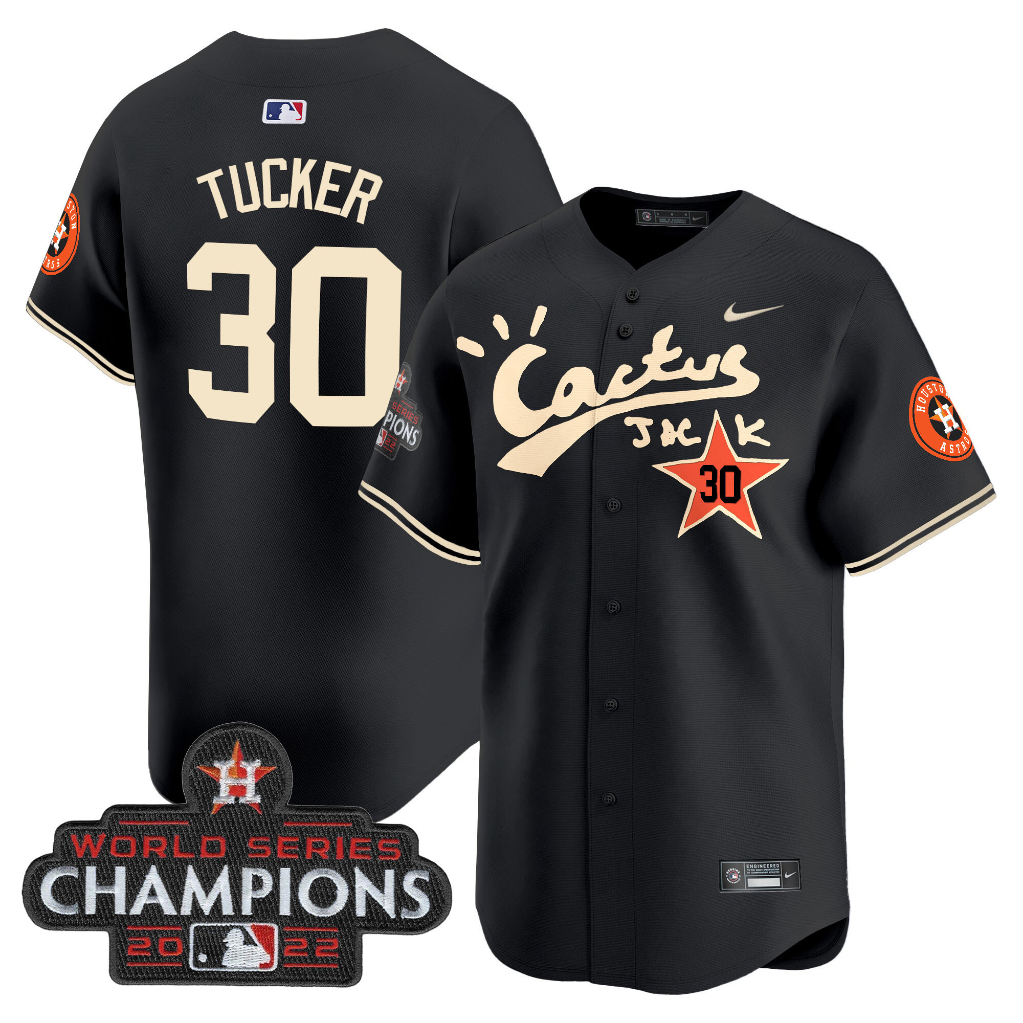 Men's Houston Astros Cactus Jack Champions Patch Vapor Premier Limited Jersey - All Stitched