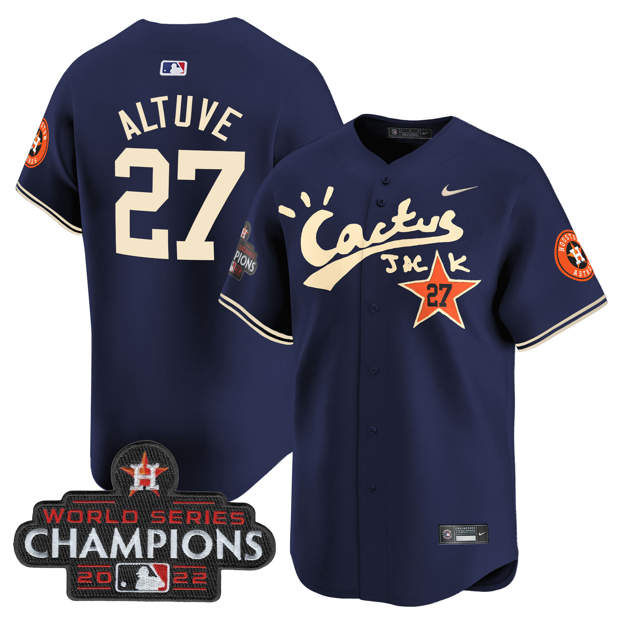Men's Houston Astros Cactus Jack Champions Patch Vapor Premier Limited Jersey - All Stitched
