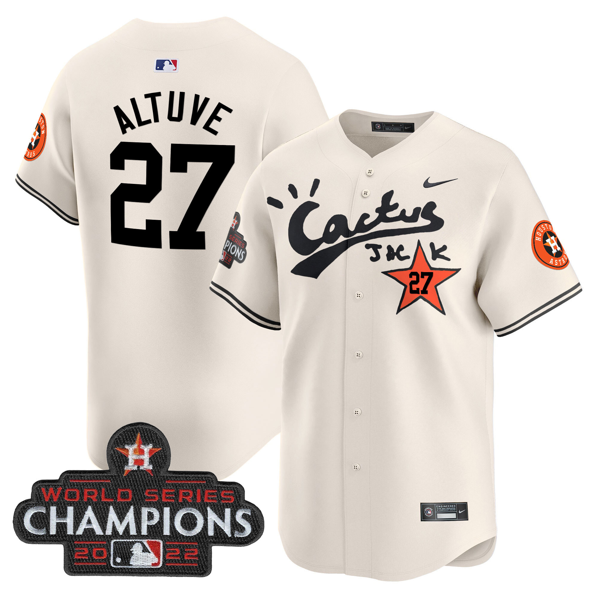 Men's Houston Astros Cactus Jack Champions Patch Vapor Premier Limited Jersey - All Stitched