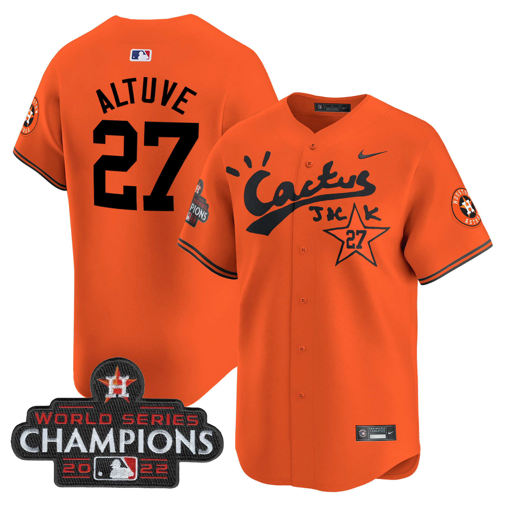 Men's Houston Astros Cactus Jack Champions Patch Vapor Premier Limited Jersey - All Stitched