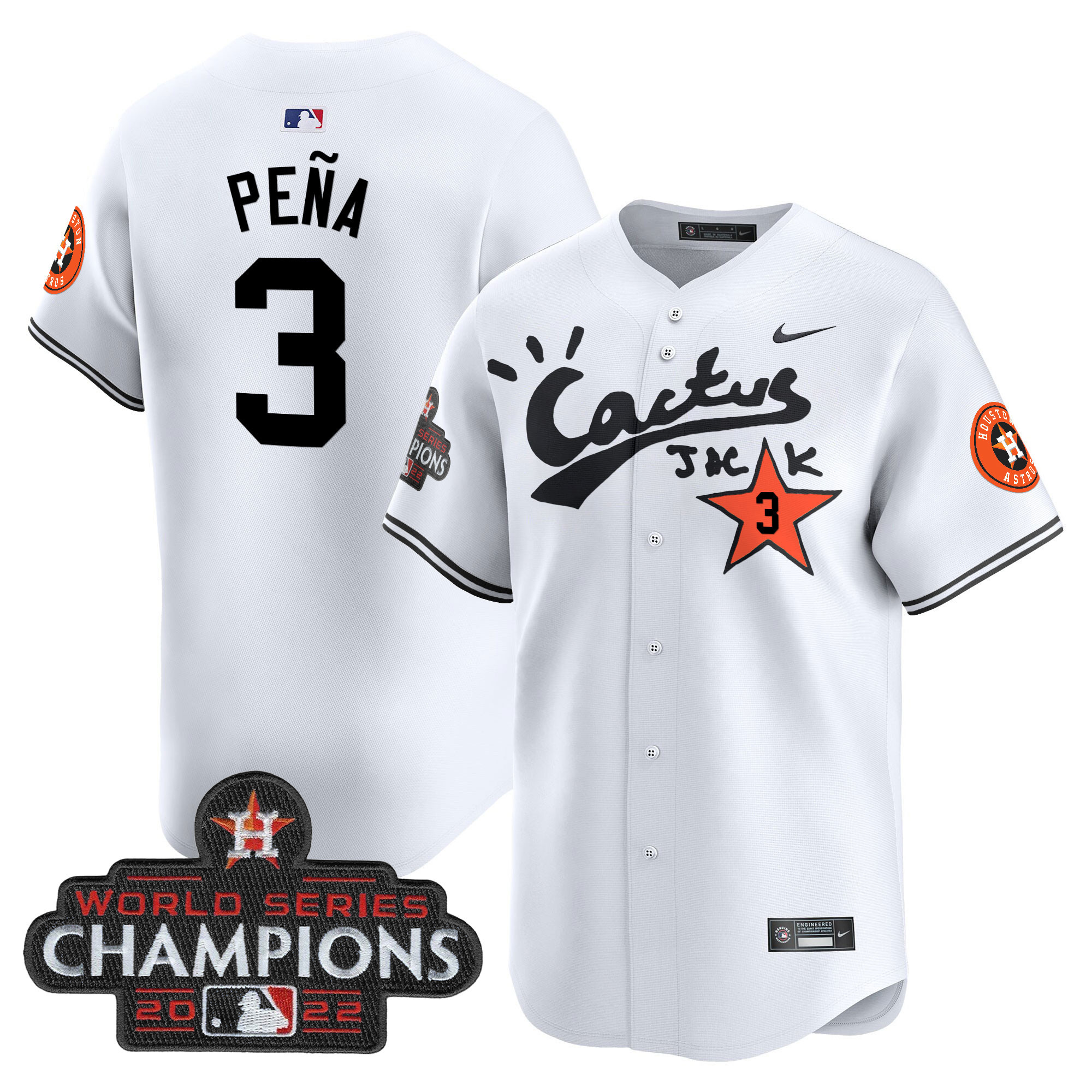 Men's Houston Astros Cactus Jack Champions Patch Vapor Premier Limited Jersey - All Stitched