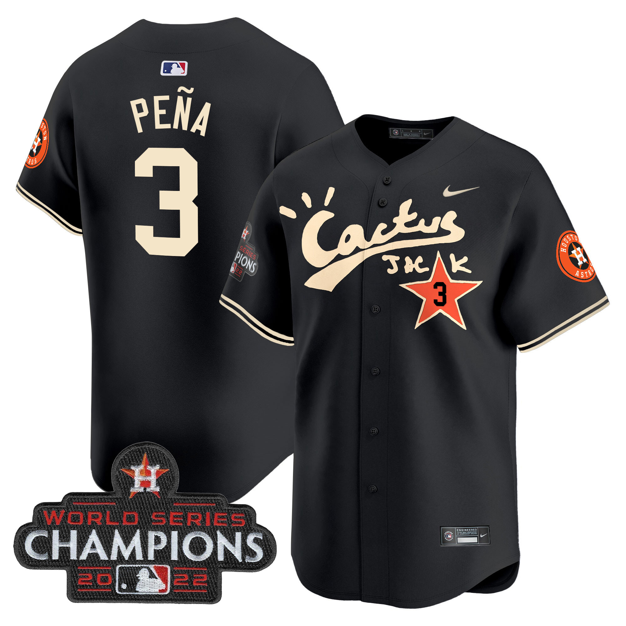 Men's Houston Astros Cactus Jack Champions Patch Vapor Premier Limited Jersey - All Stitched