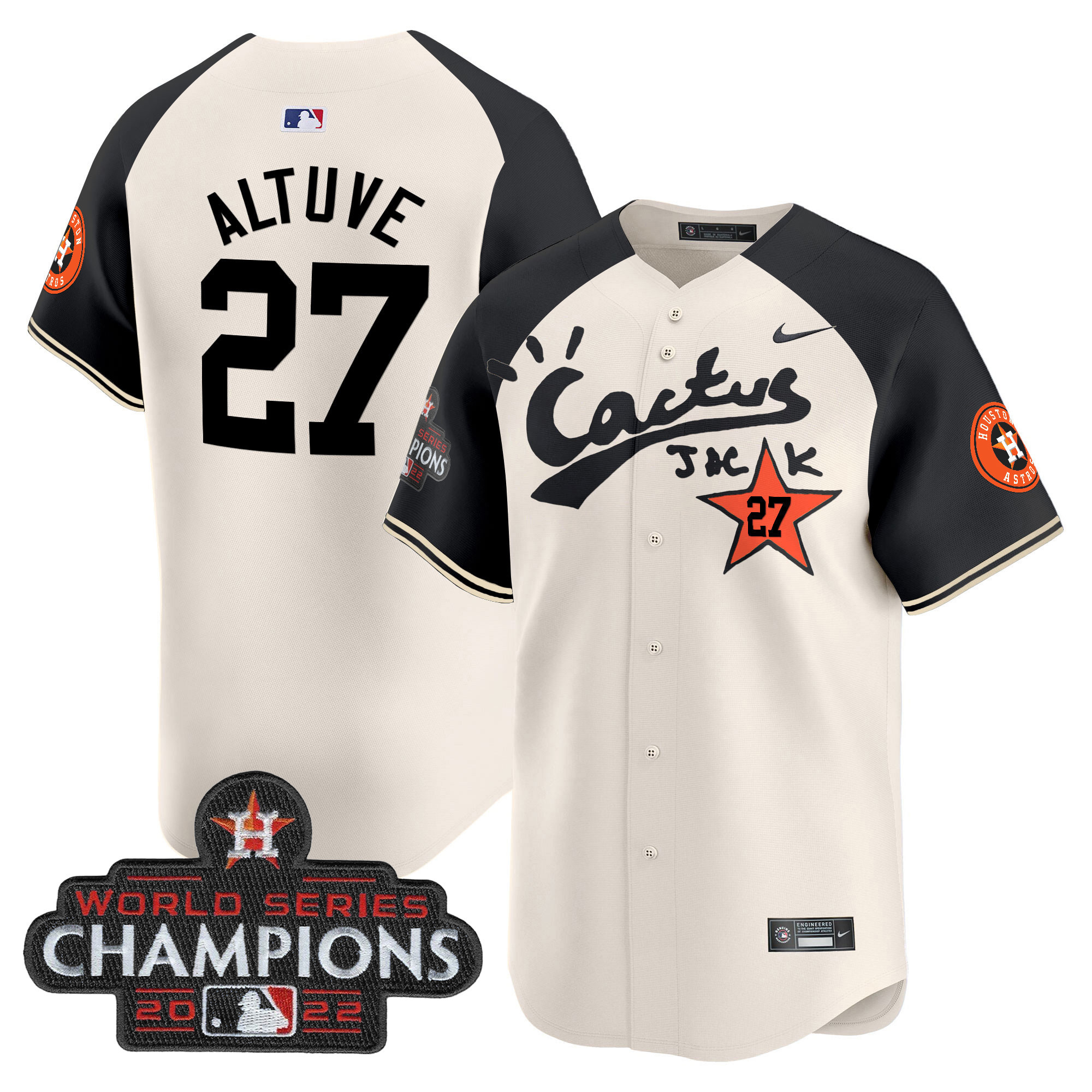 Men's Houston Astros Cactus Jack Champions Patch Vapor Premier Limited Jersey - All Stitched