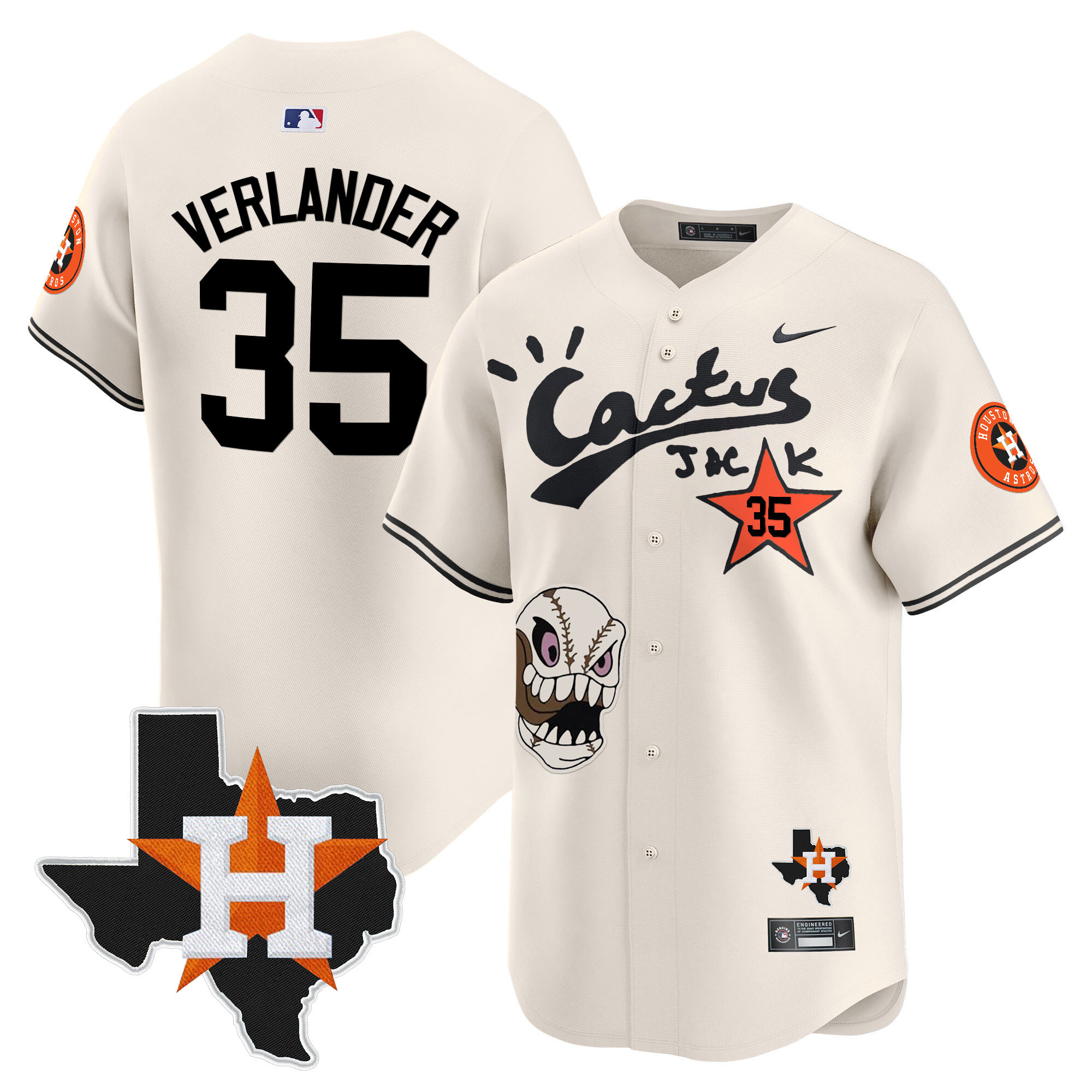 Men's Houston Astros Cactus Jack Patch Vapor Premier Limited Jersey - All Stitched