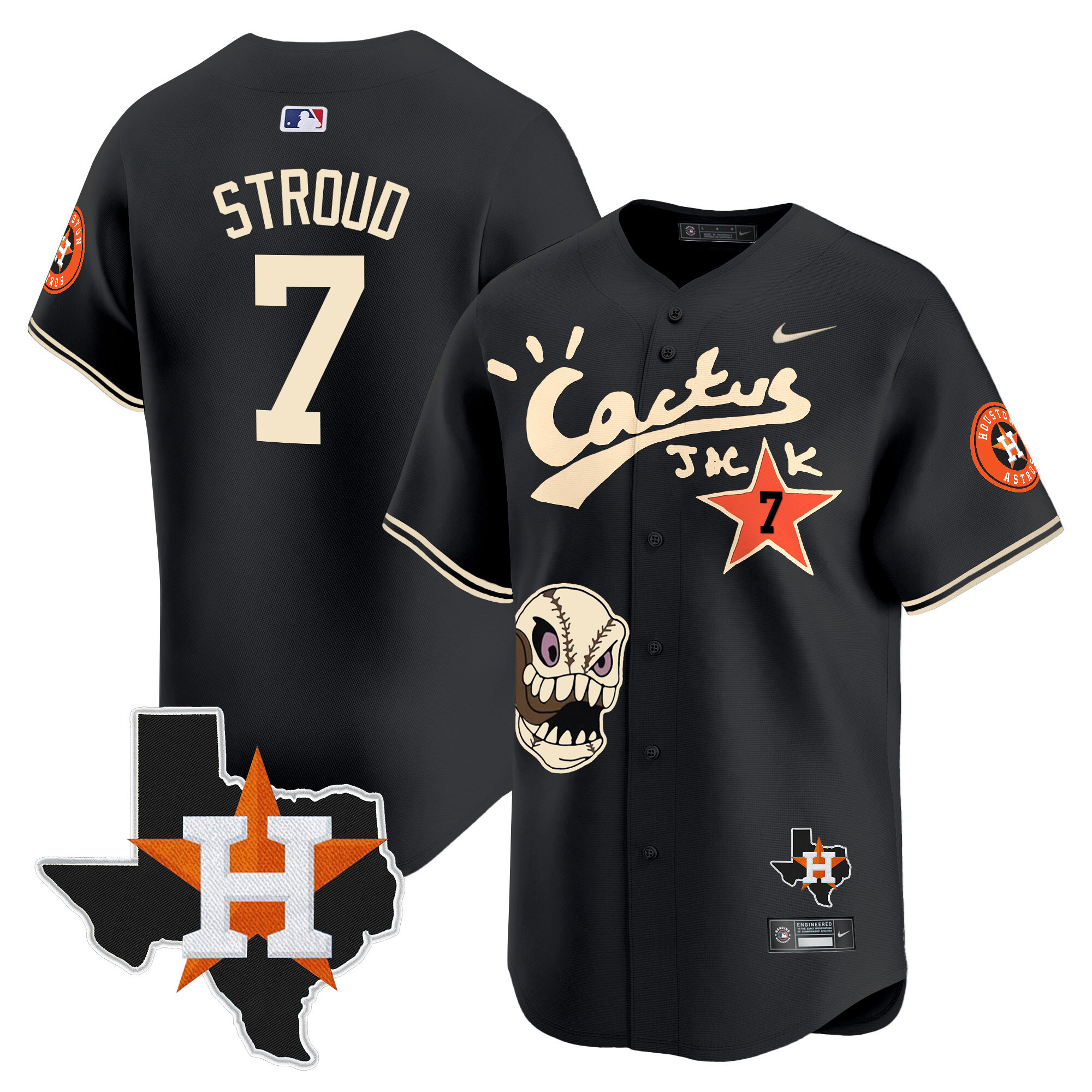 Men's Houston Astros Cactus Jack Patch Vapor Premier Limited Jersey - All Stitched