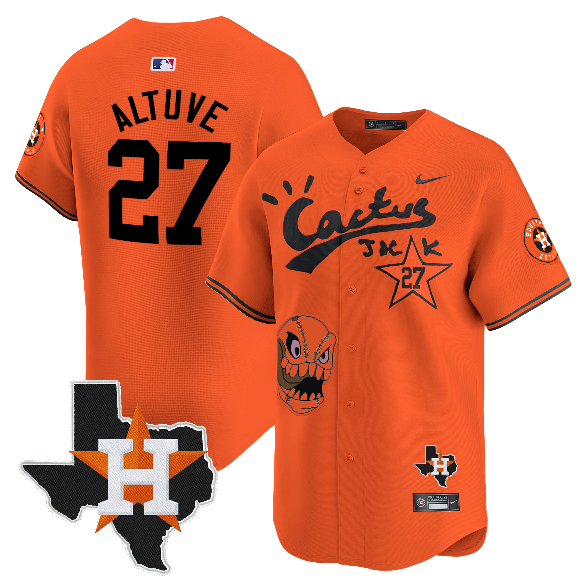 Men's Houston Astros Cactus Jack Patch Vapor Premier Limited Jersey - All Stitched