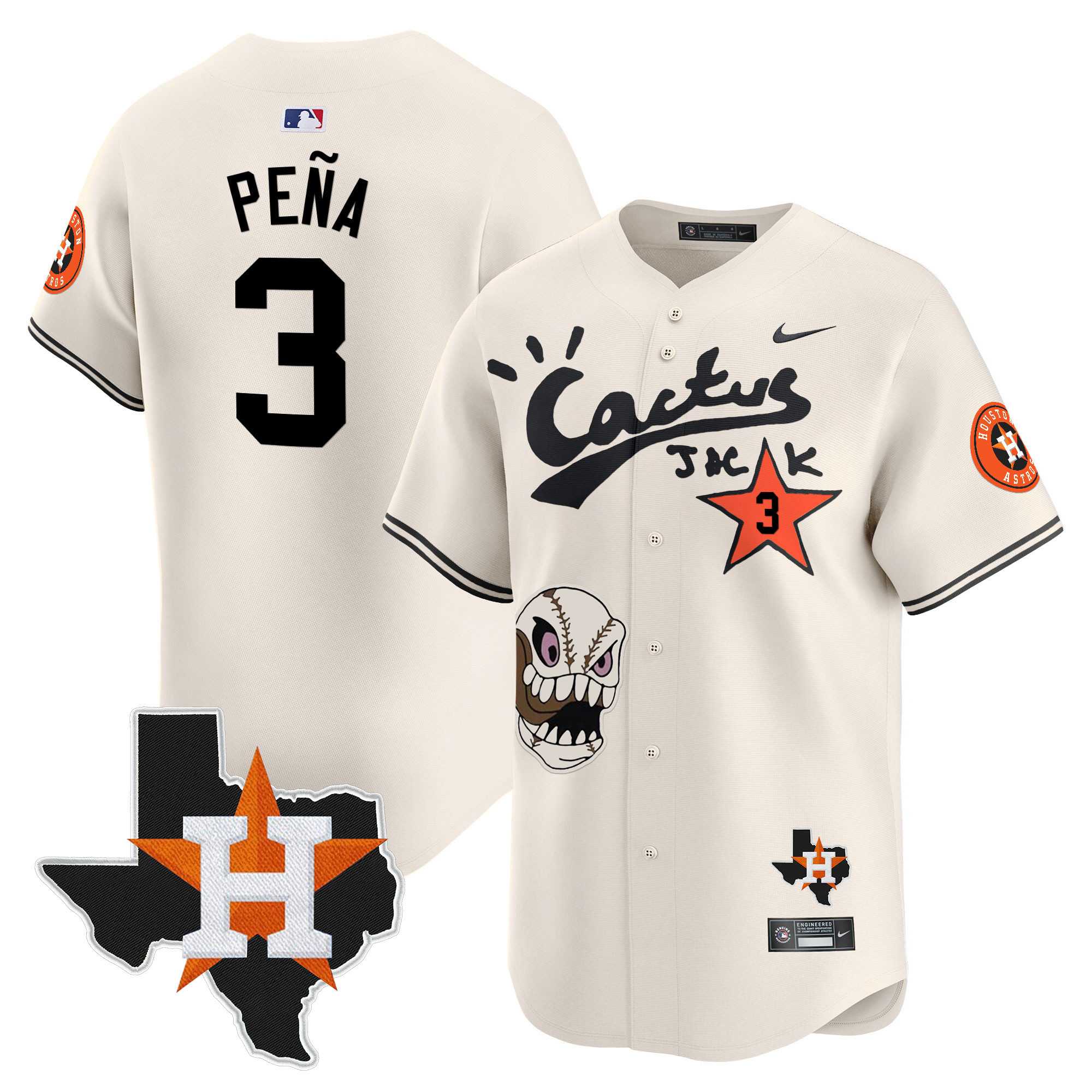 Men's Houston Astros Cactus Jack Patch Vapor Premier Limited Jersey - All Stitched