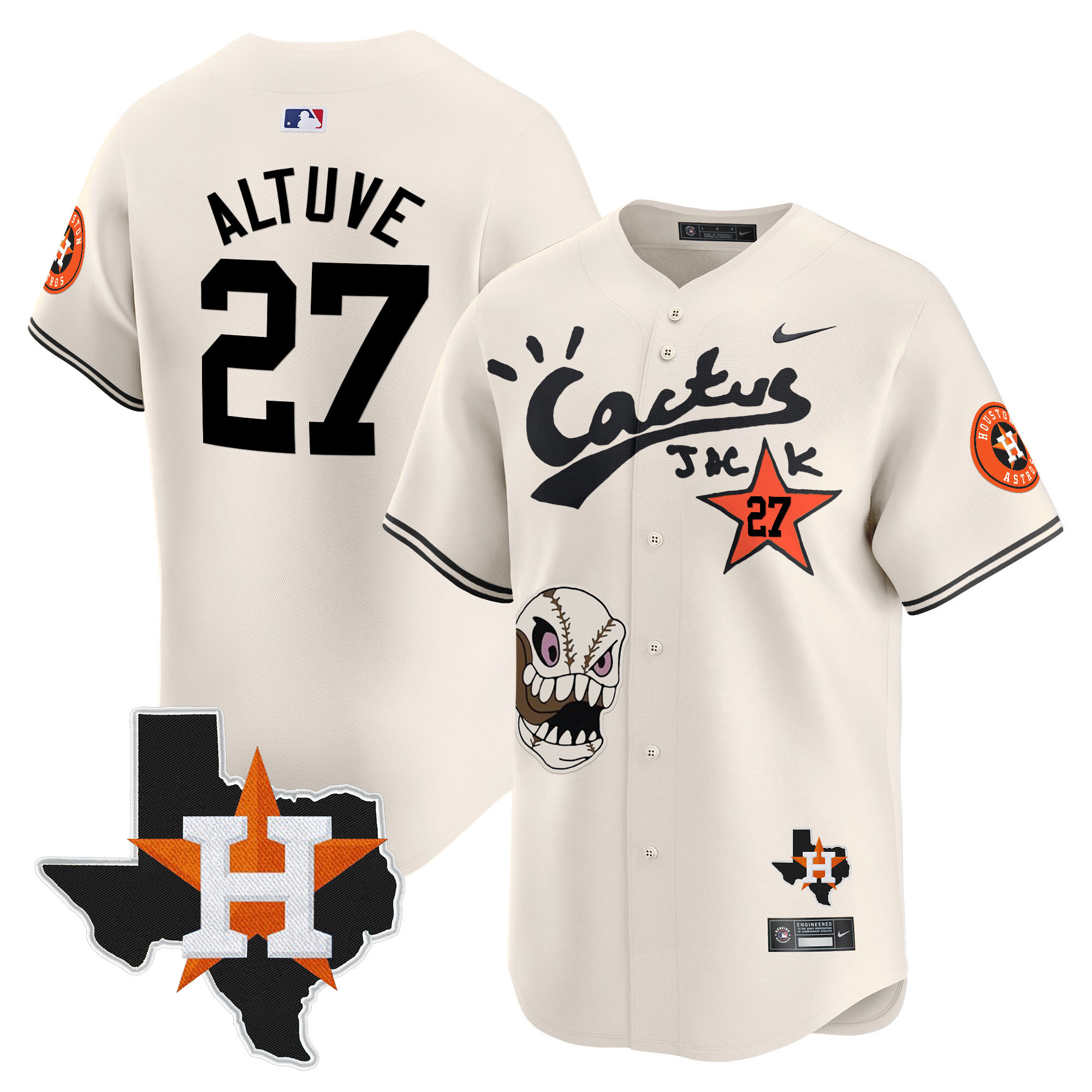Men's Houston Astros Cactus Jack Patch Vapor Premier Limited Jersey - All Stitched