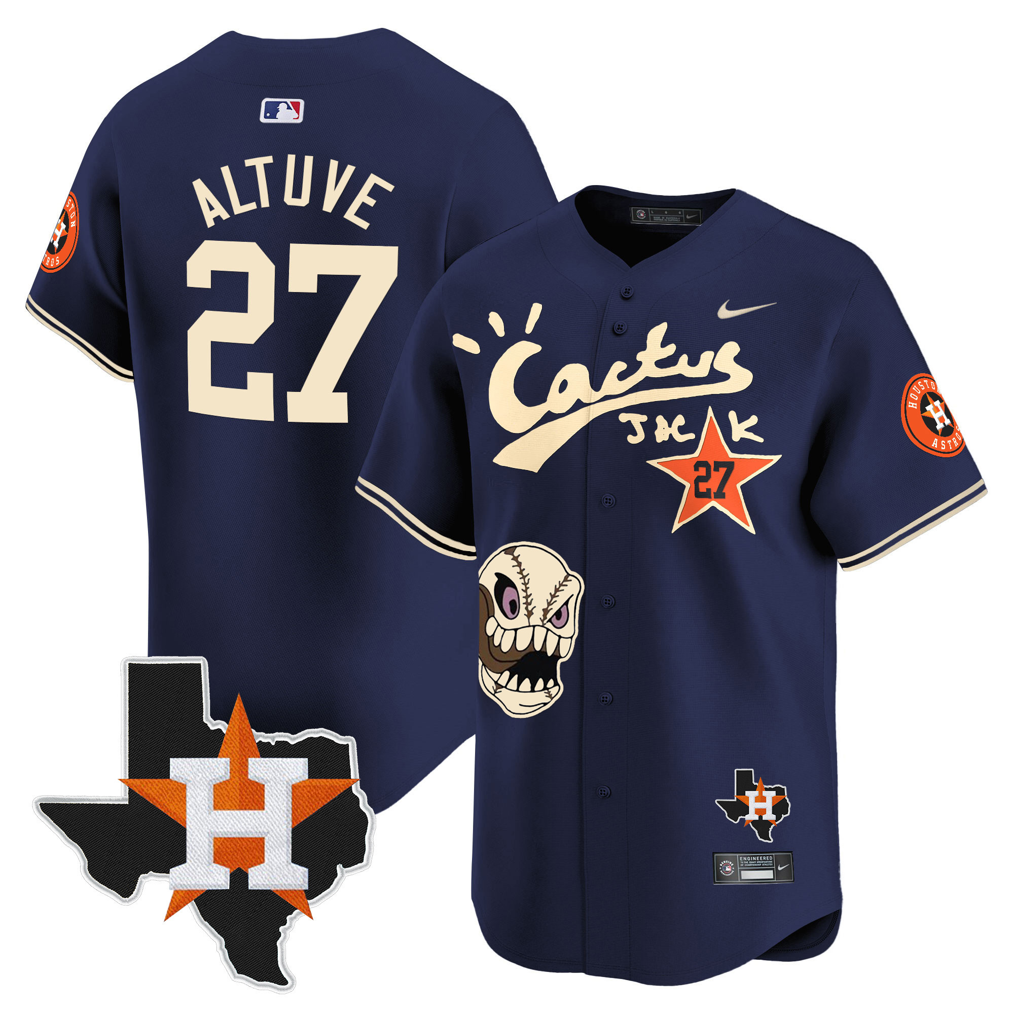 Men's Houston Astros Cactus Jack Patch Vapor Premier Limited Jersey - All Stitched