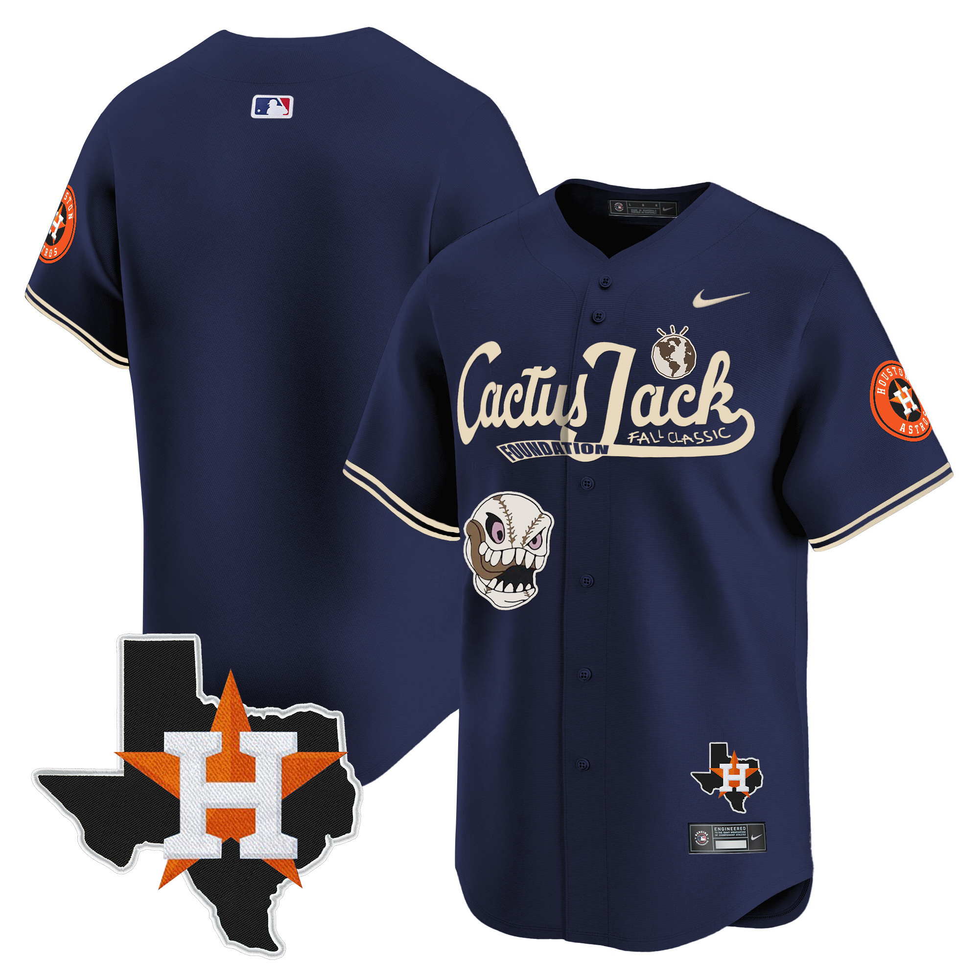 Men's Houston Astros Cactus Jack Patch Vapor Premier Limited Jersey V8 - Stitched