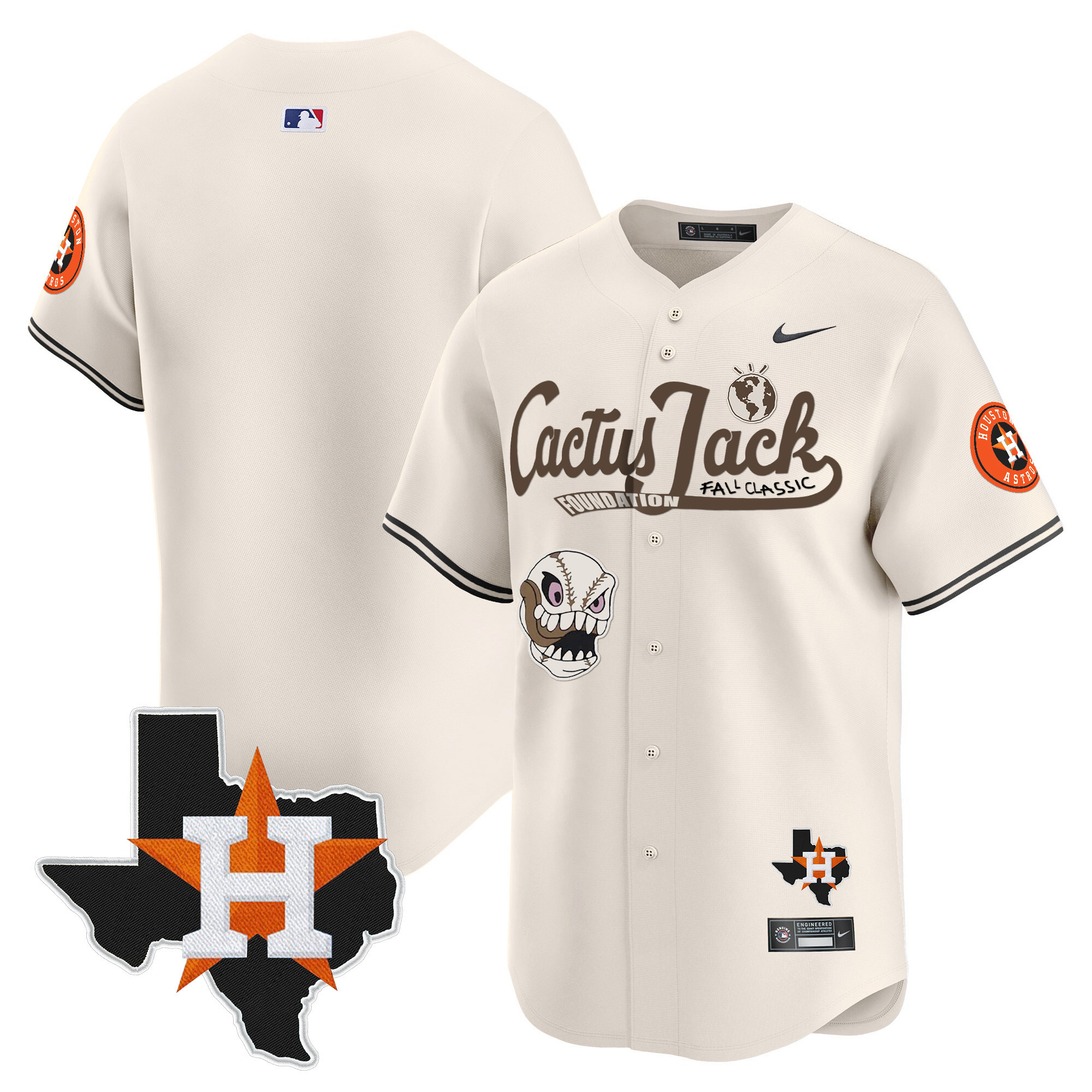 Men's Houston Astros Cactus Jack Patch Vapor Premier Limited Jersey V8 - Stitched