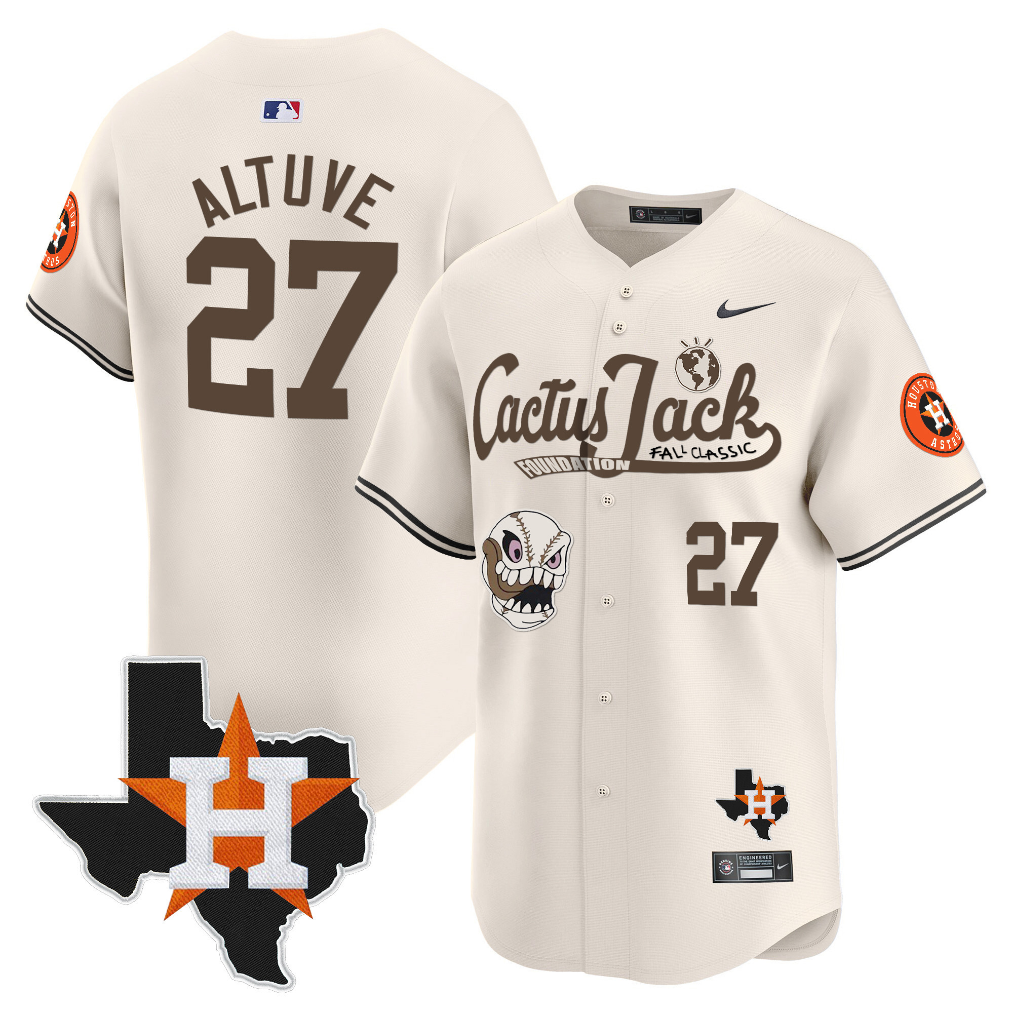 Men's Houston Astros Cactus Jack Patch Vapor Premier Limited Jersey V8 - Stitched