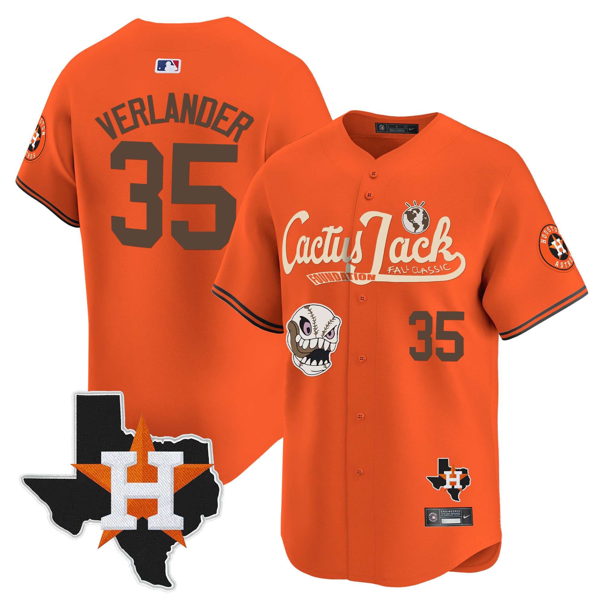 Men's Houston Astros Cactus Jack Patch Vapor Premier Limited Jersey V8 - Stitched