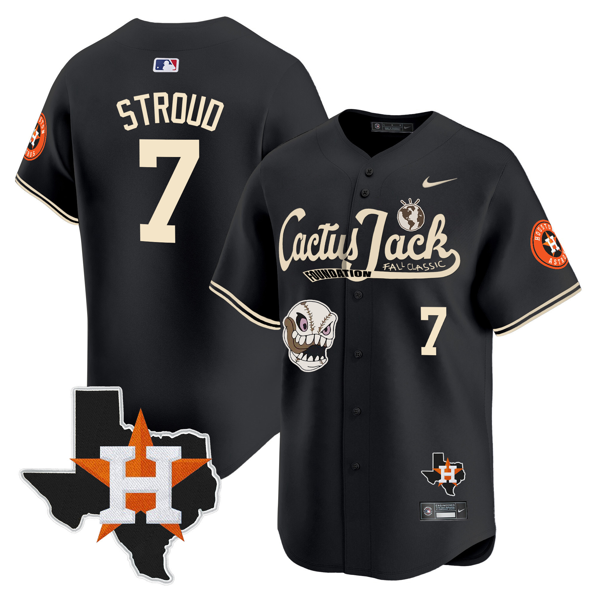 Men's Houston Astros Cactus Jack Patch Vapor Premier Limited Jersey V8 - Stitched