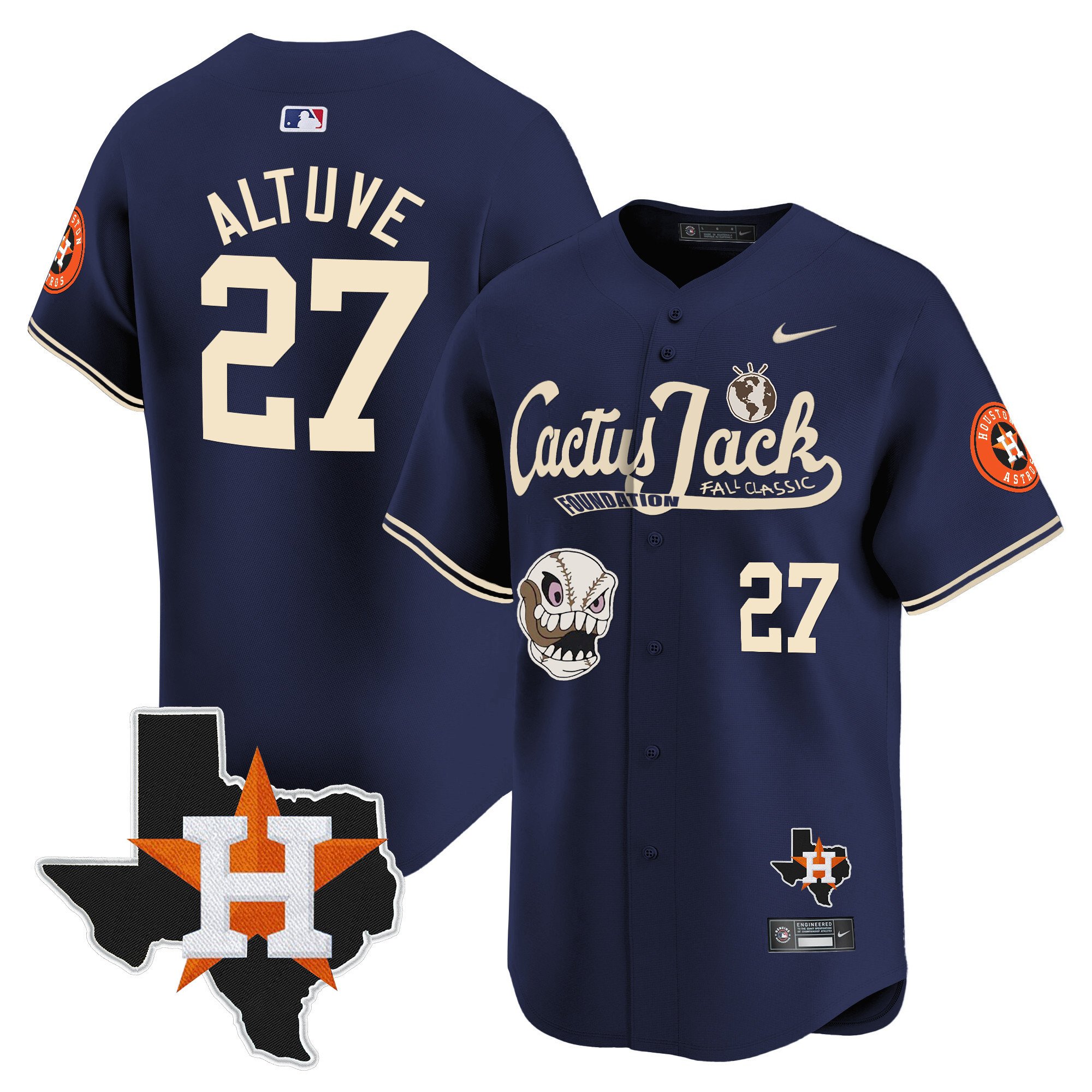 Men's Houston Astros Cactus Jack Patch Vapor Premier Limited Jersey V8 - Stitched