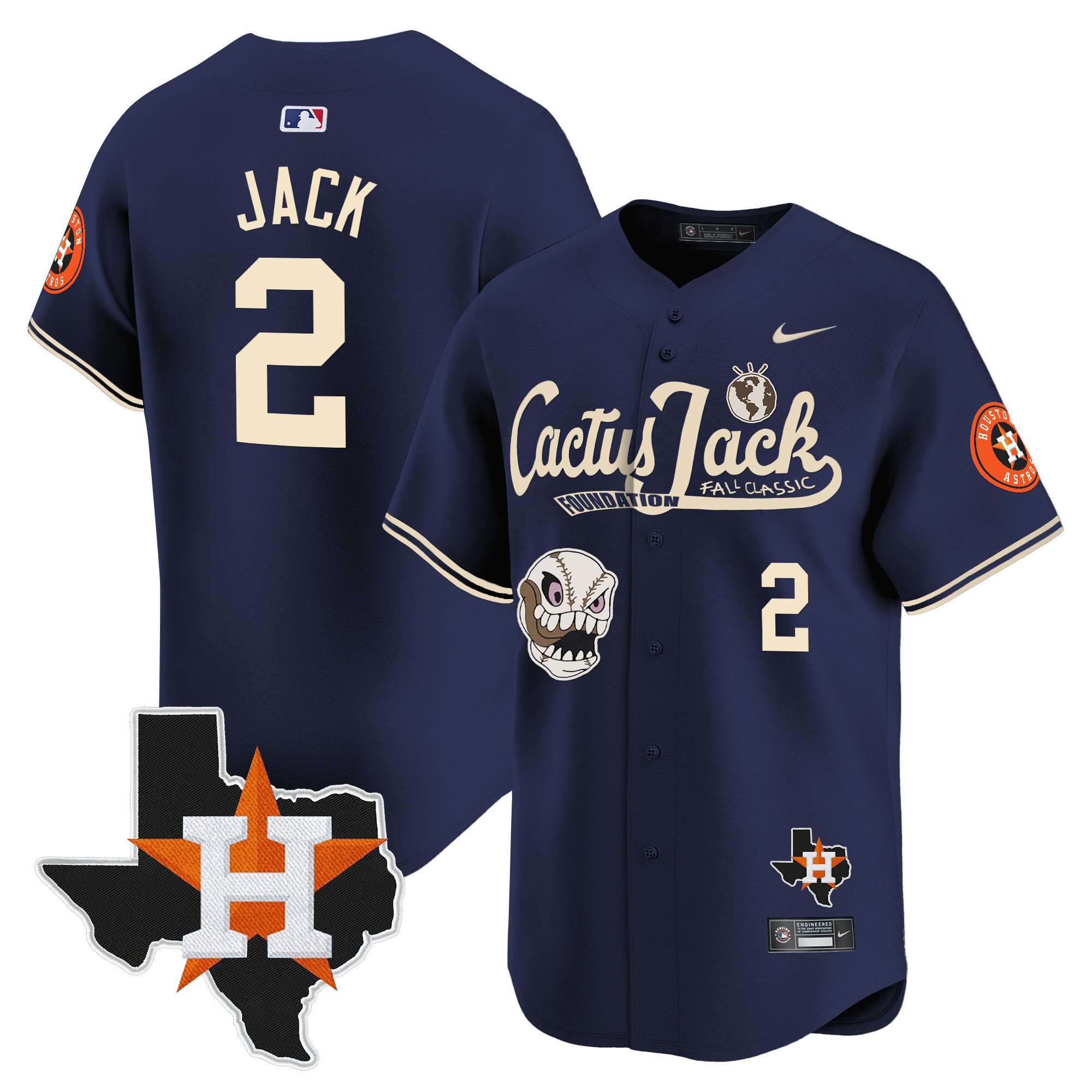 Men's Houston Astros Cactus Jack Patch Vapor Premier Limited Jersey V8 - Stitched