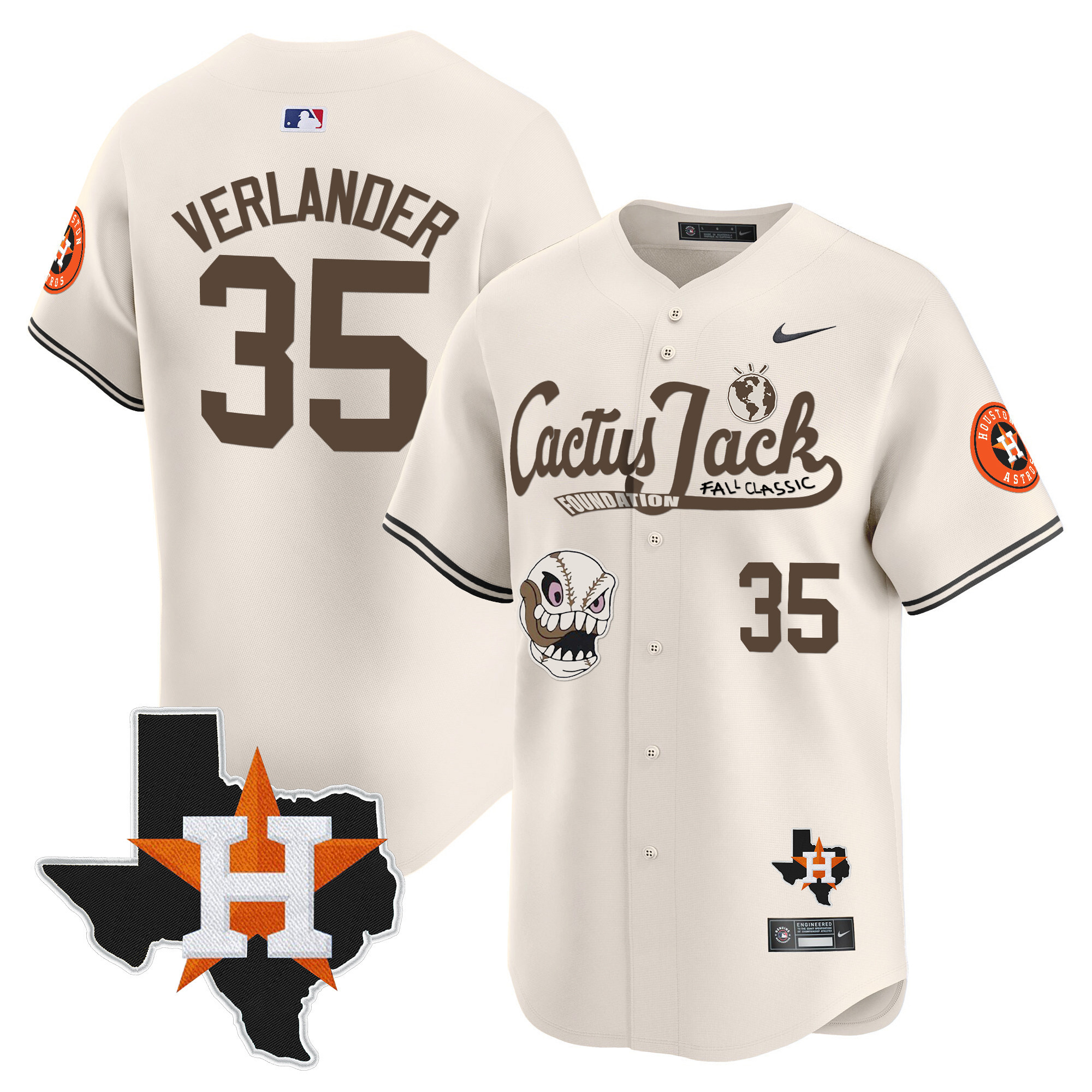 Men's Houston Astros Cactus Jack Patch Vapor Premier Limited Jersey V8 - Stitched
