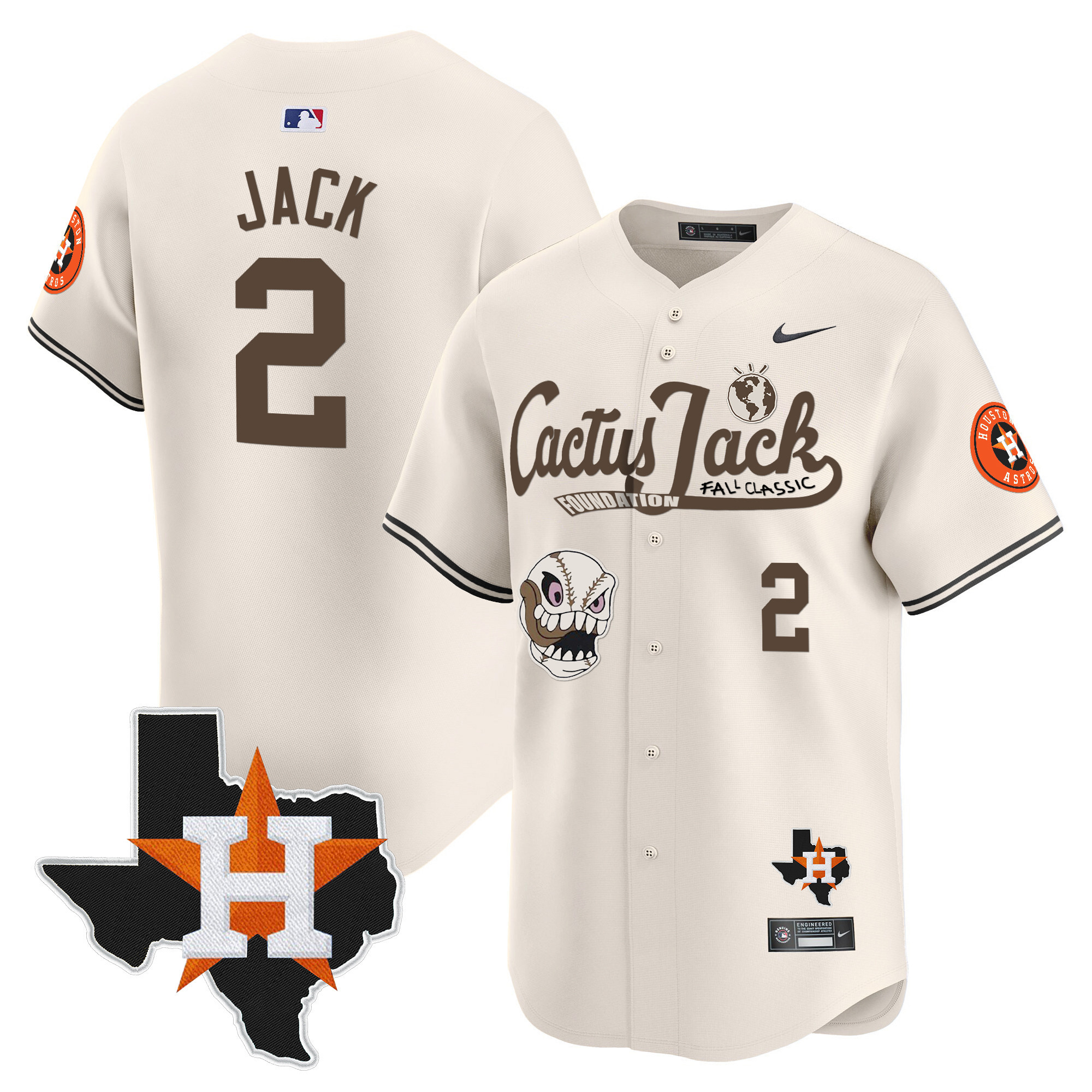 Men's Houston Astros Cactus Jack Patch Vapor Premier Limited Jersey V8 - Stitched