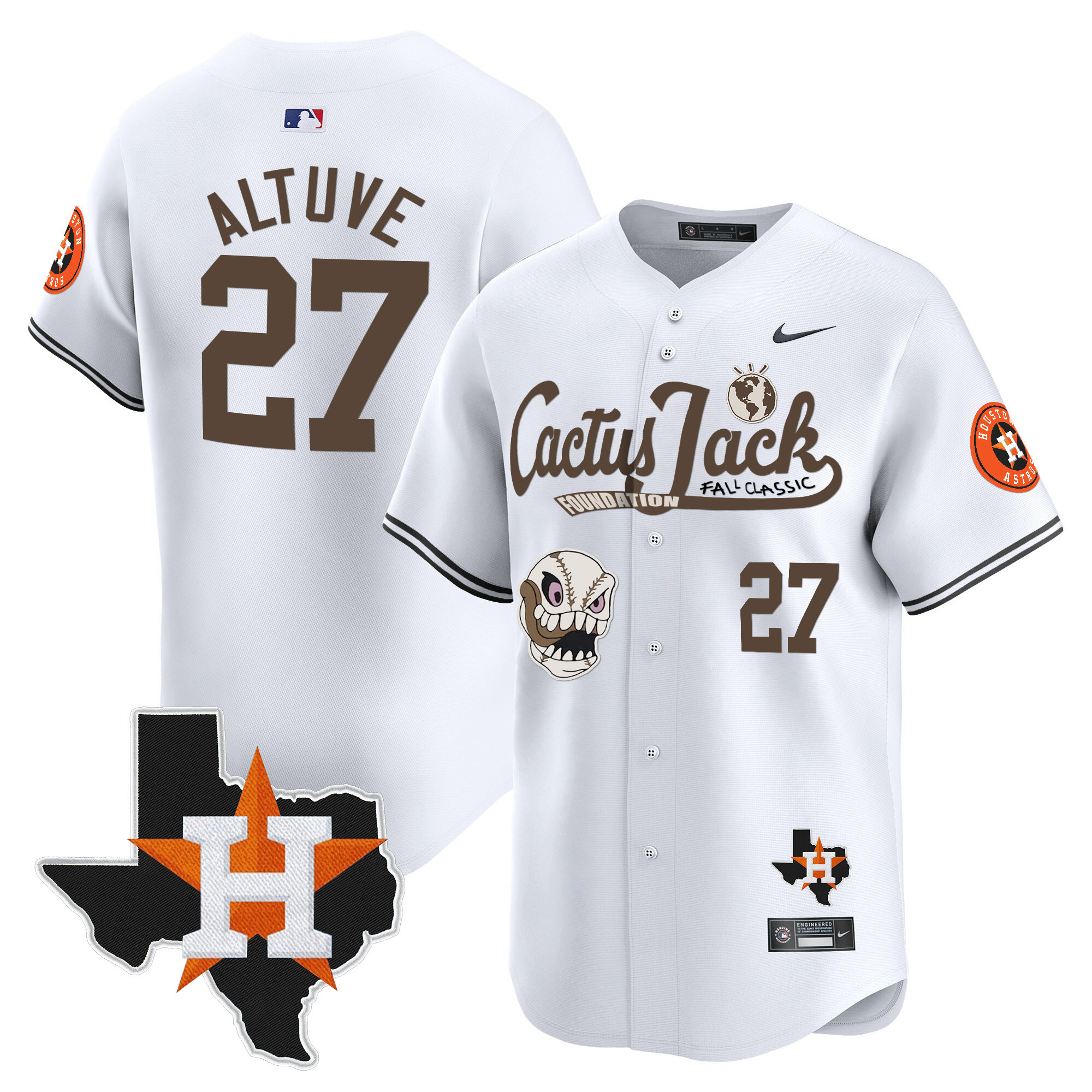 Men's Houston Astros Cactus Jack Patch Vapor Premier Limited Jersey V8 - Stitched