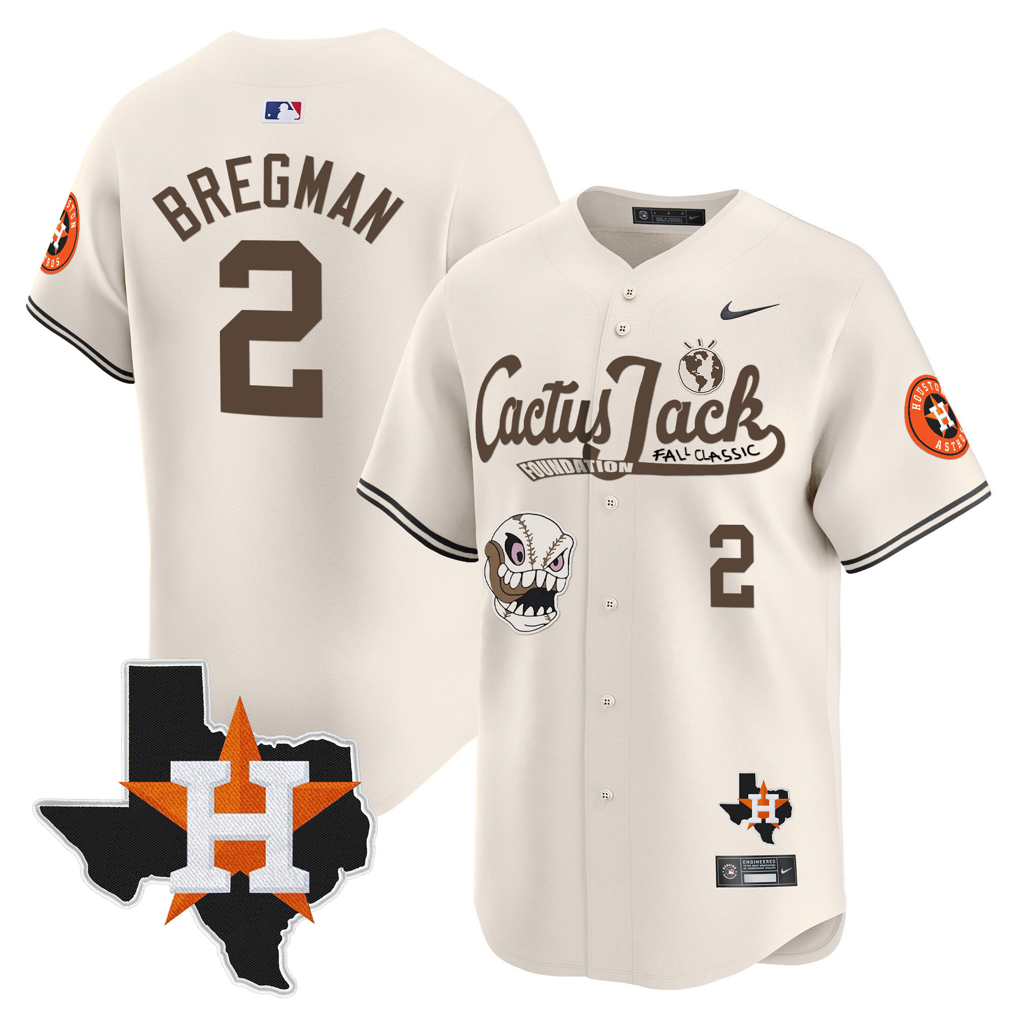 Men's Houston Astros Cactus Jack Patch Vapor Premier Limited Jersey V8 - Stitched