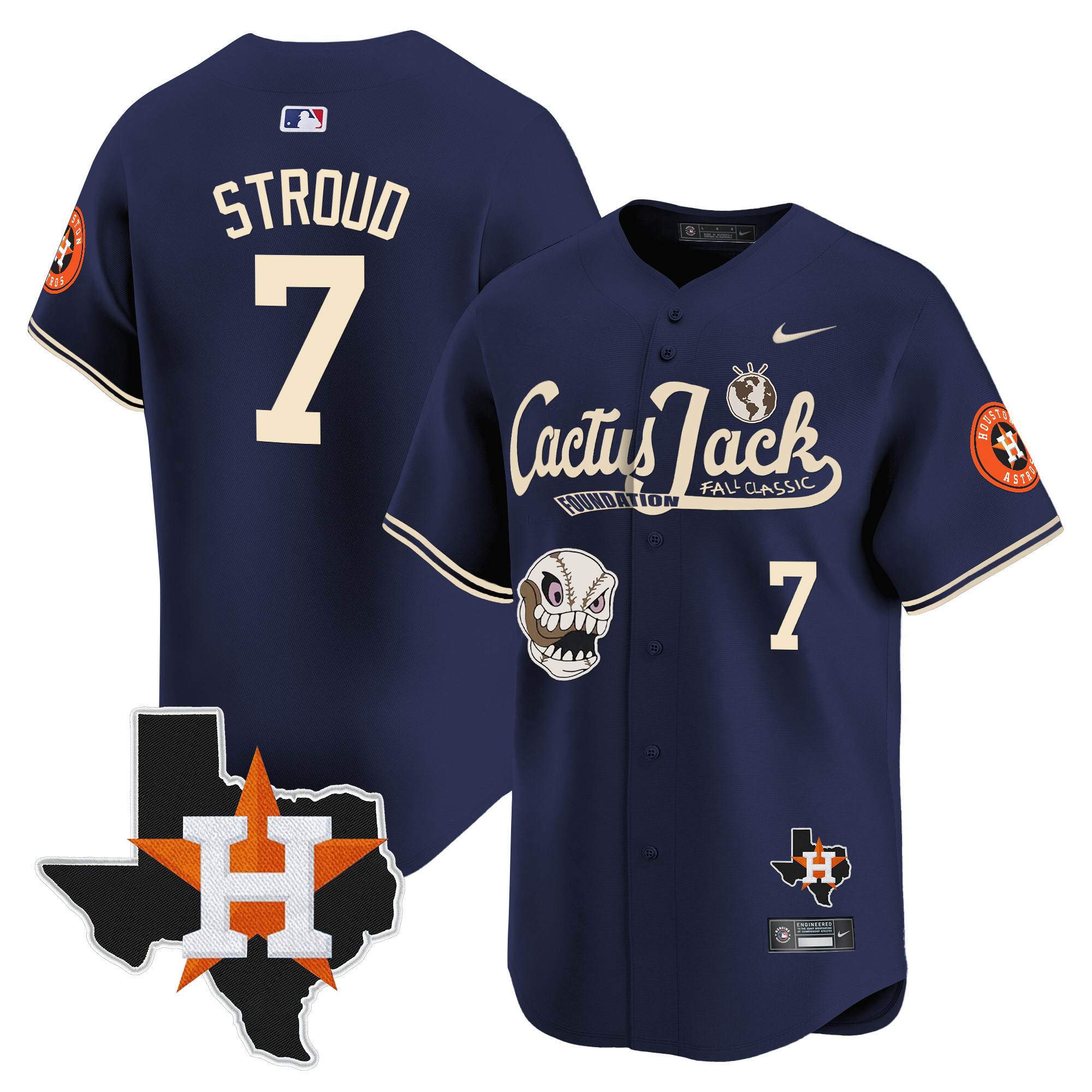 Men's Houston Astros Cactus Jack Patch Vapor Premier Limited Jersey V8 - Stitched