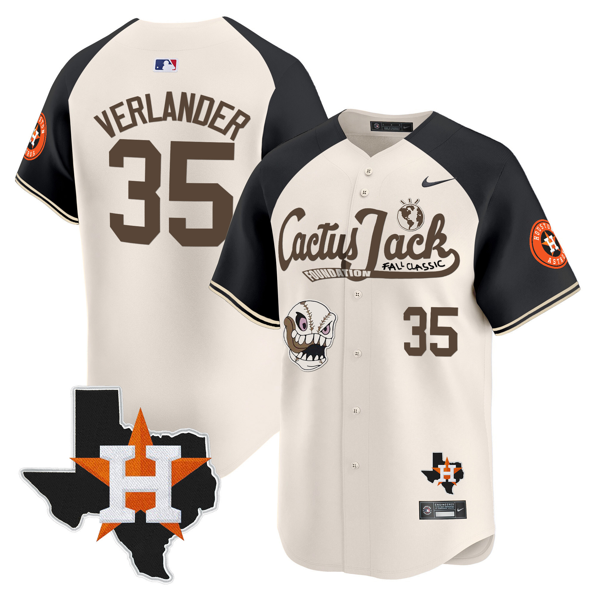 Men's Houston Astros Cactus Jack Patch Vapor Premier Limited Jersey V8 - Stitched