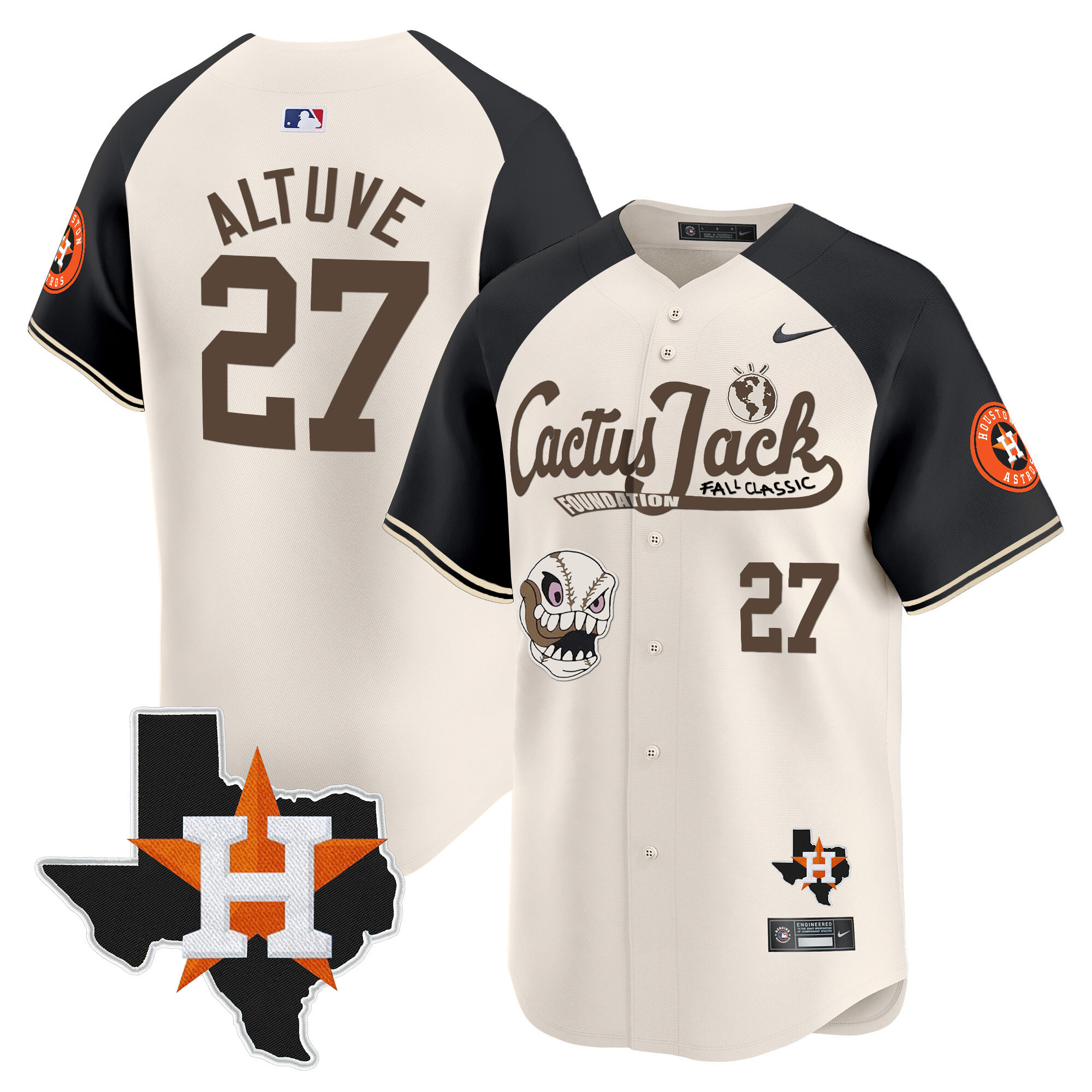 Men's Houston Astros Cactus Jack Patch Vapor Premier Limited Jersey V8 - Stitched