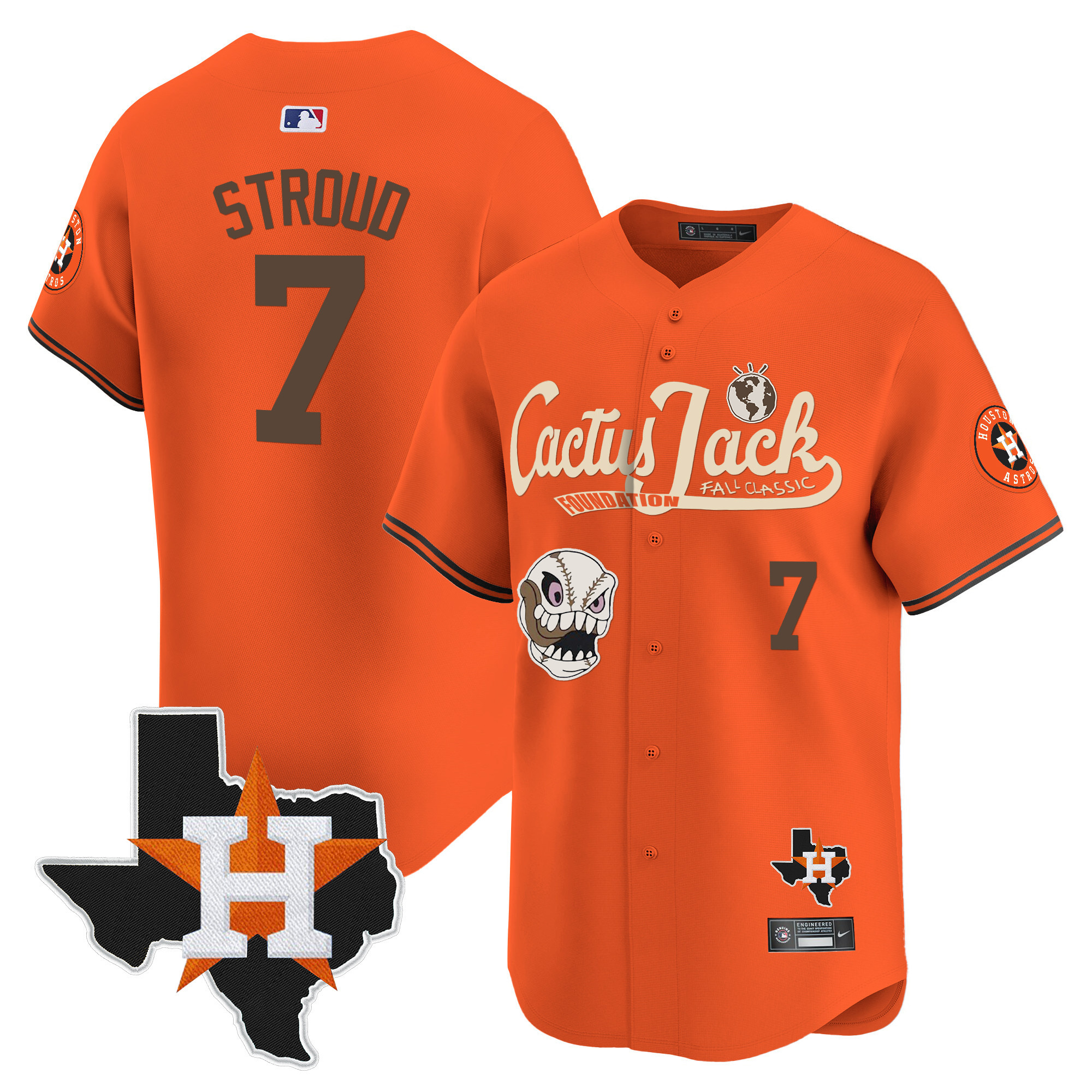Men's Houston Astros Cactus Jack Patch Vapor Premier Limited Jersey V8 - Stitched