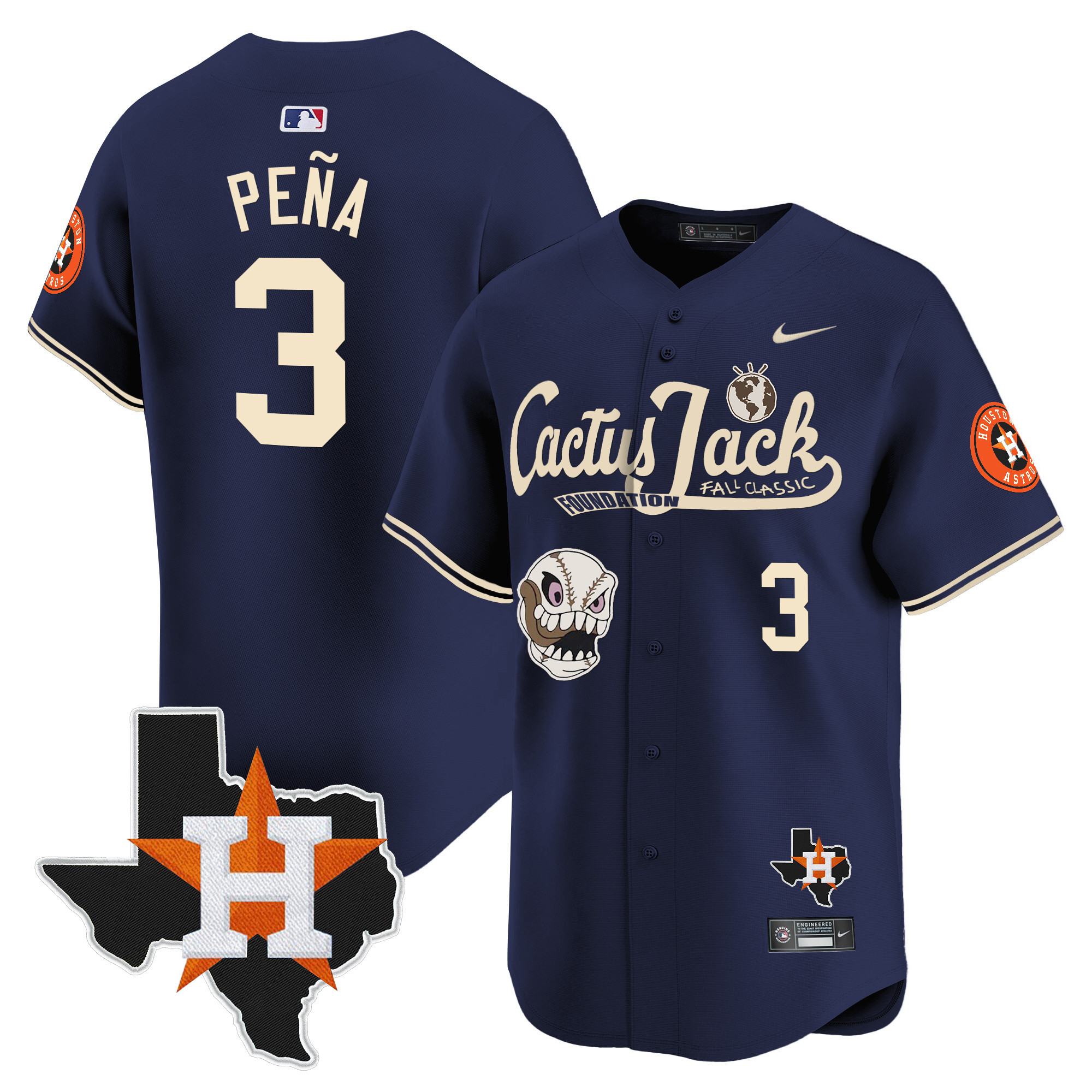 Men's Houston Astros Cactus Jack Patch Vapor Premier Limited Jersey V8 - Stitched