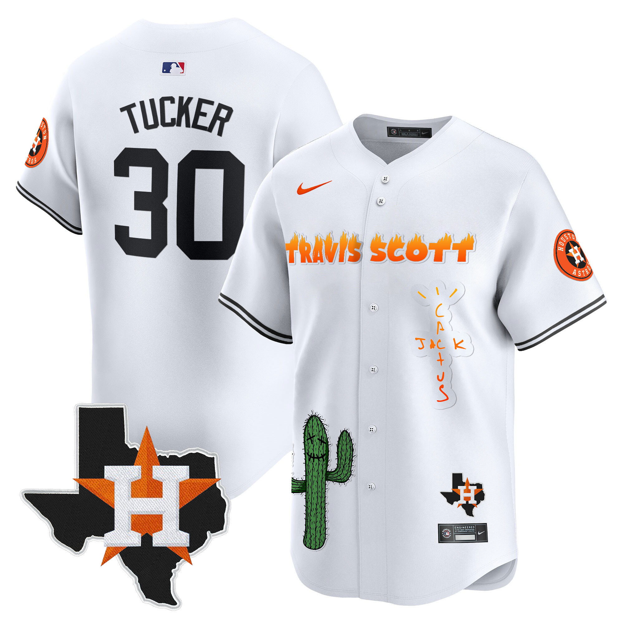 Men's Houston Astros Cactus Jack Patch Vapor Premier Limited Jersey V9 - Stitched