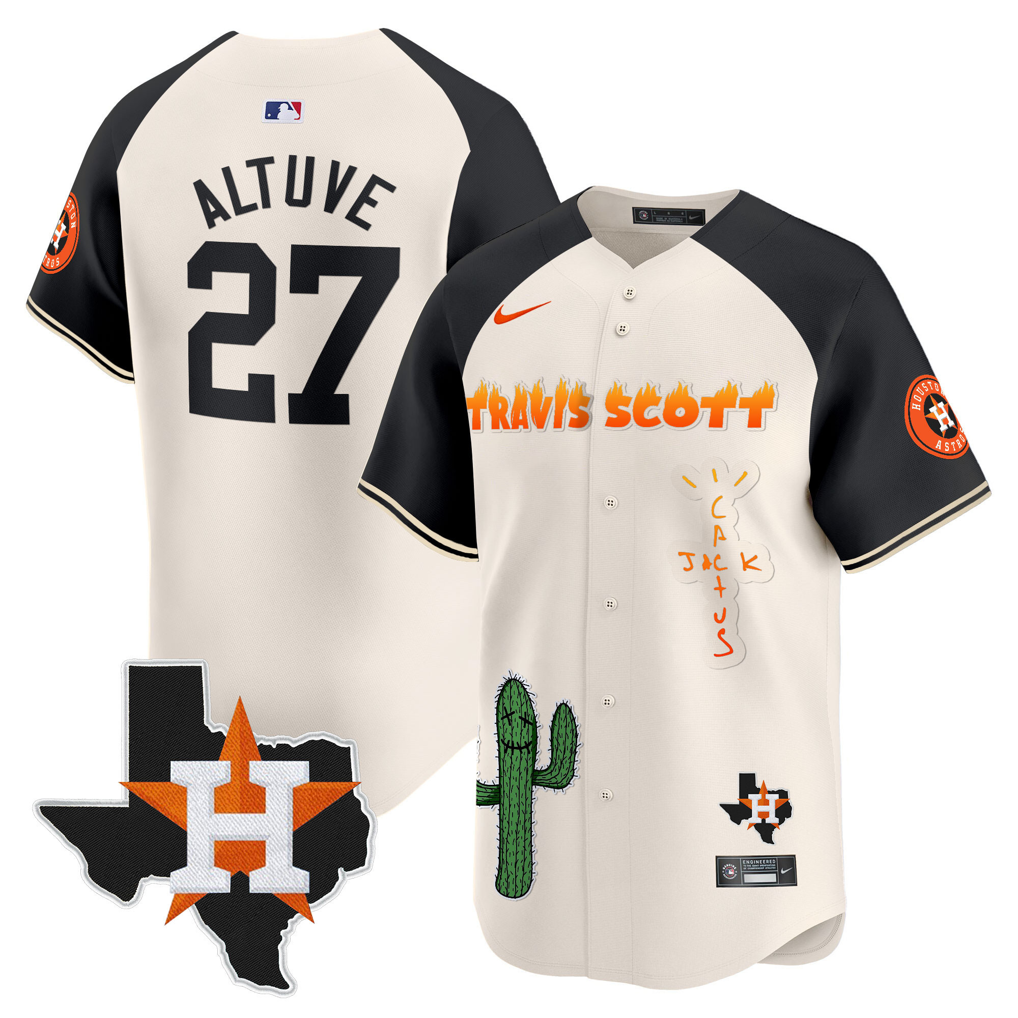 Men's Houston Astros Cactus Jack Patch Vapor Premier Limited Jersey V9 - Stitched