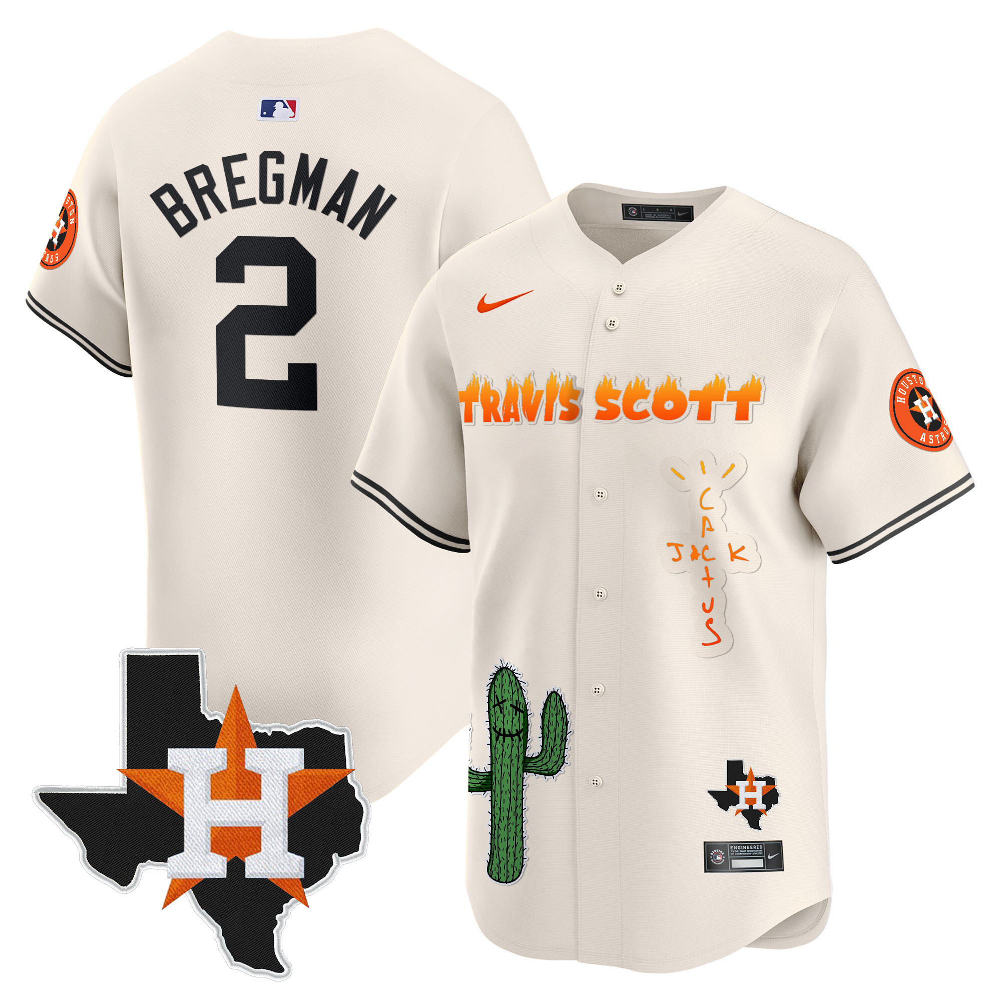Men's Houston Astros Cactus Jack Patch Vapor Premier Limited Jersey V9 - Stitched