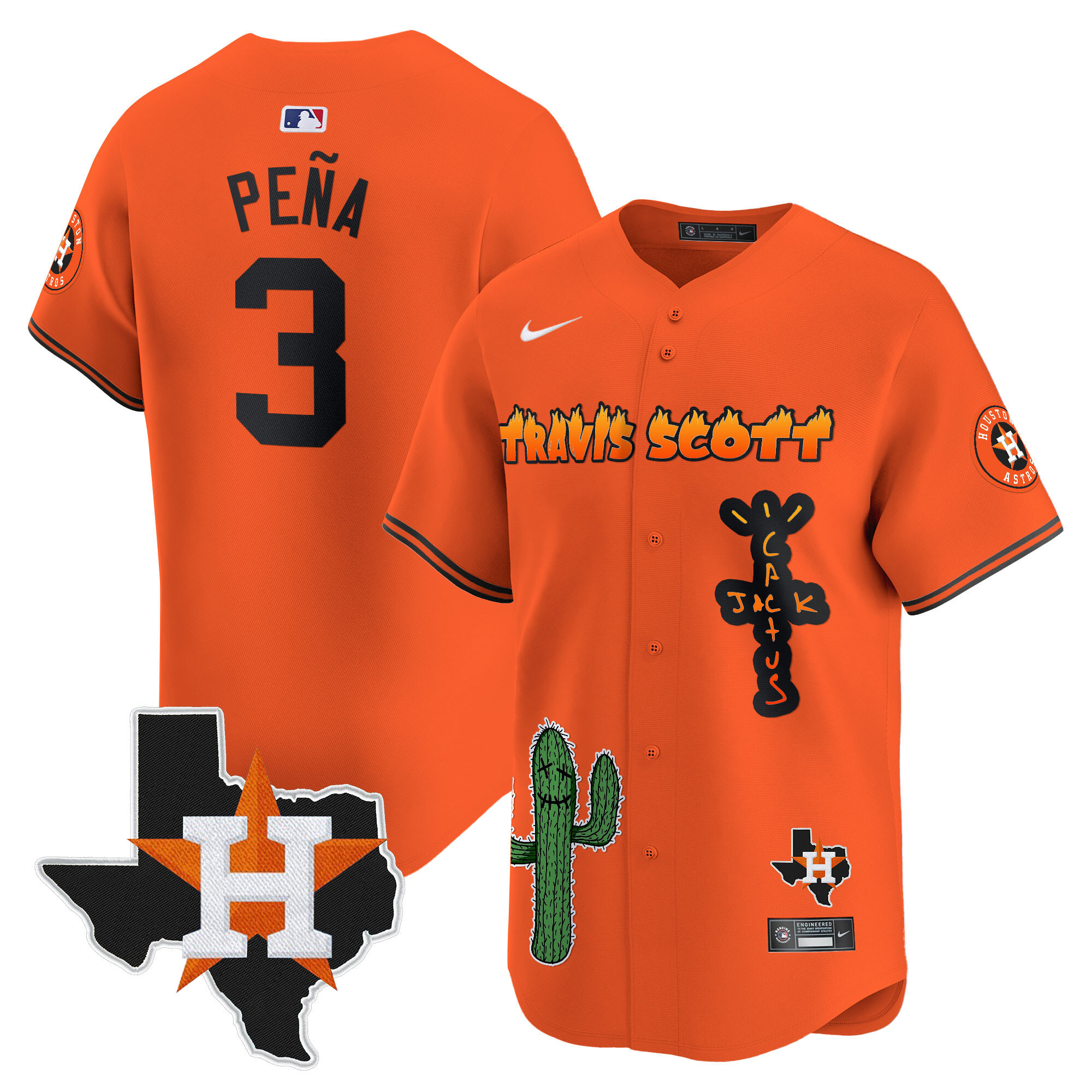 Men's Houston Astros Cactus Jack Patch Vapor Premier Limited Jersey V9 - Stitched
