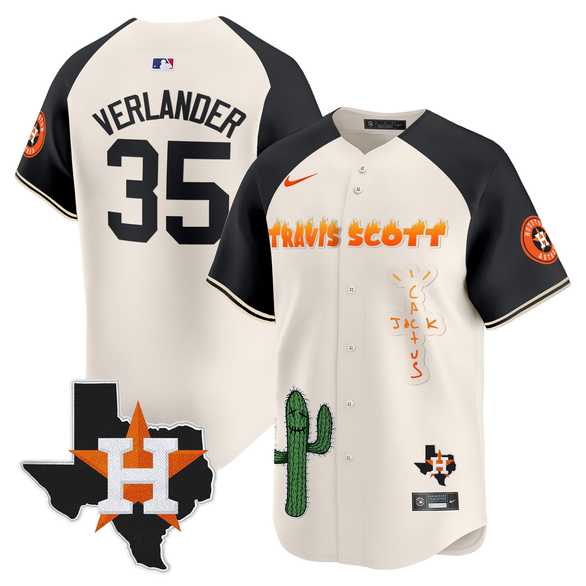 Men's Houston Astros Cactus Jack Patch Vapor Premier Limited Jersey V9 - Stitched