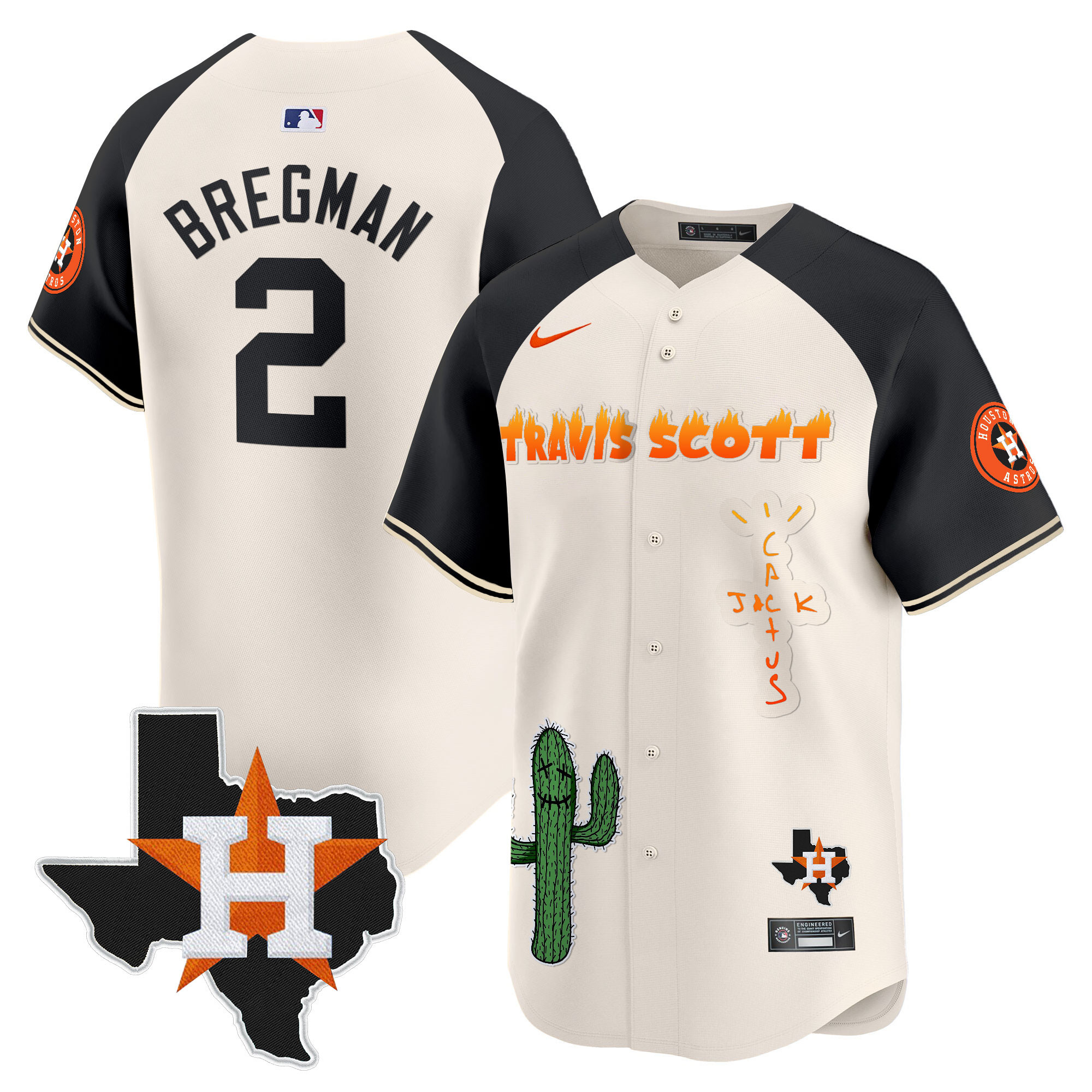 Men's Houston Astros Cactus Jack Patch Vapor Premier Limited Jersey V9 - Stitched