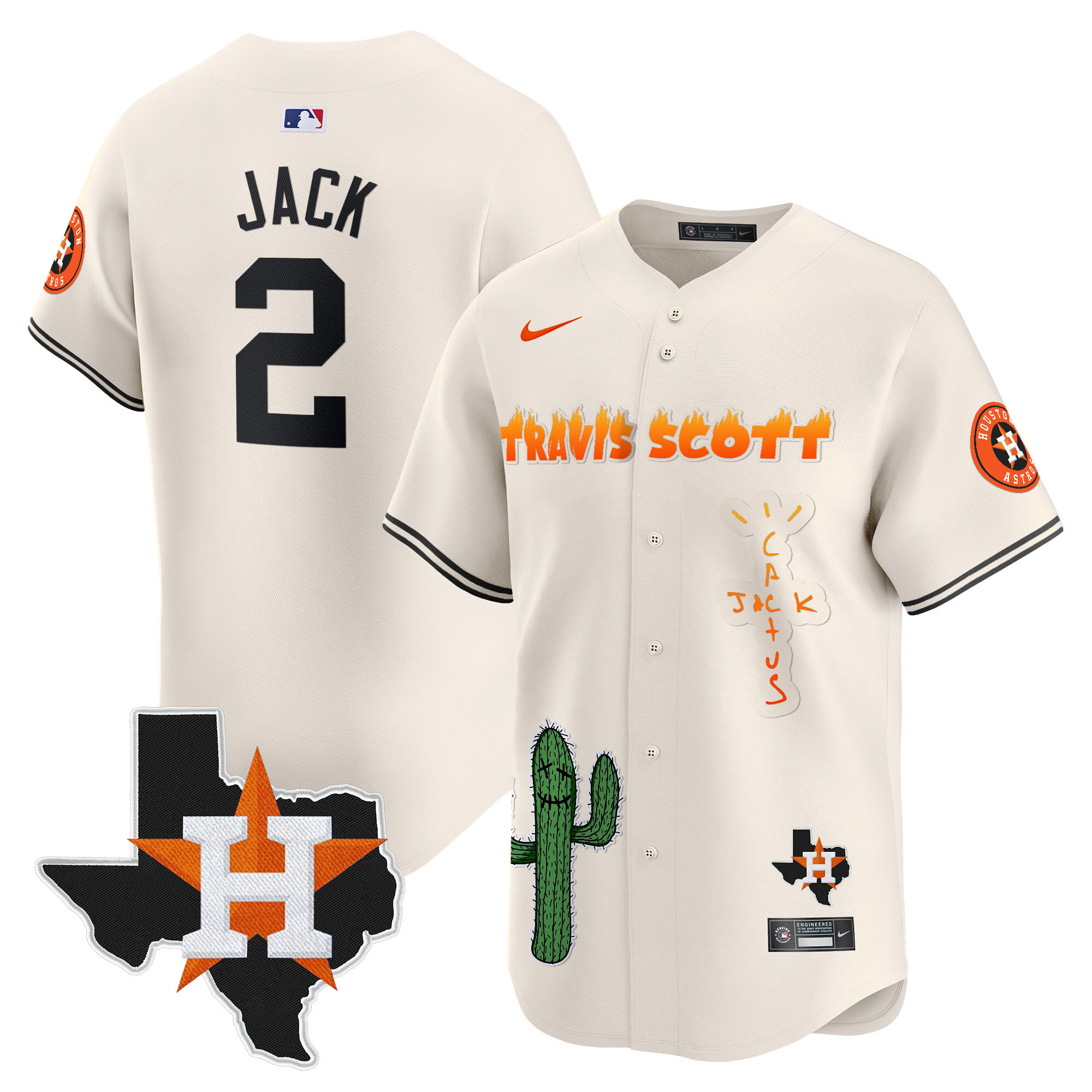 Men's Houston Astros Cactus Jack Patch Vapor Premier Limited Jersey V9 - Stitched