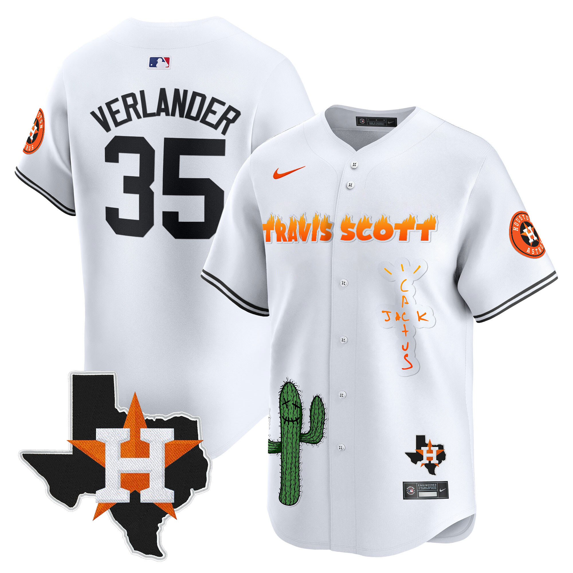 Men's Houston Astros Cactus Jack Patch Vapor Premier Limited Jersey V9 - Stitched